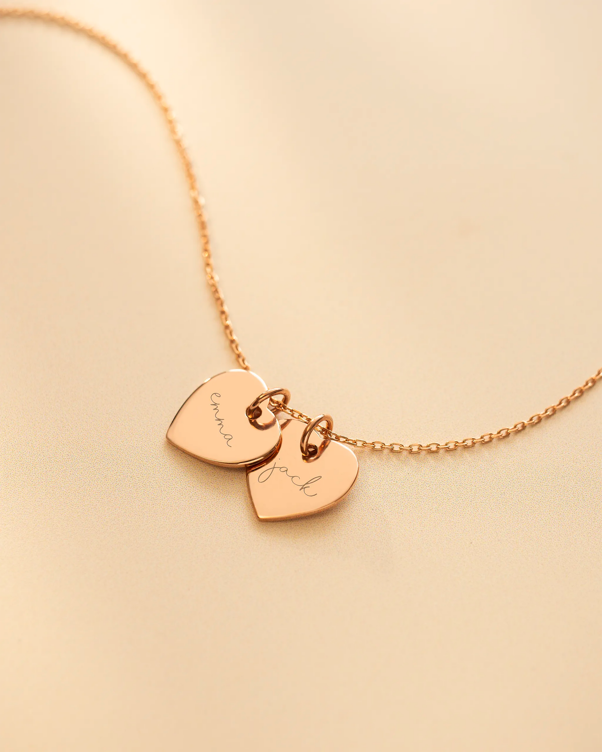 Rose Gold Personalised Double Heart Name Necklace