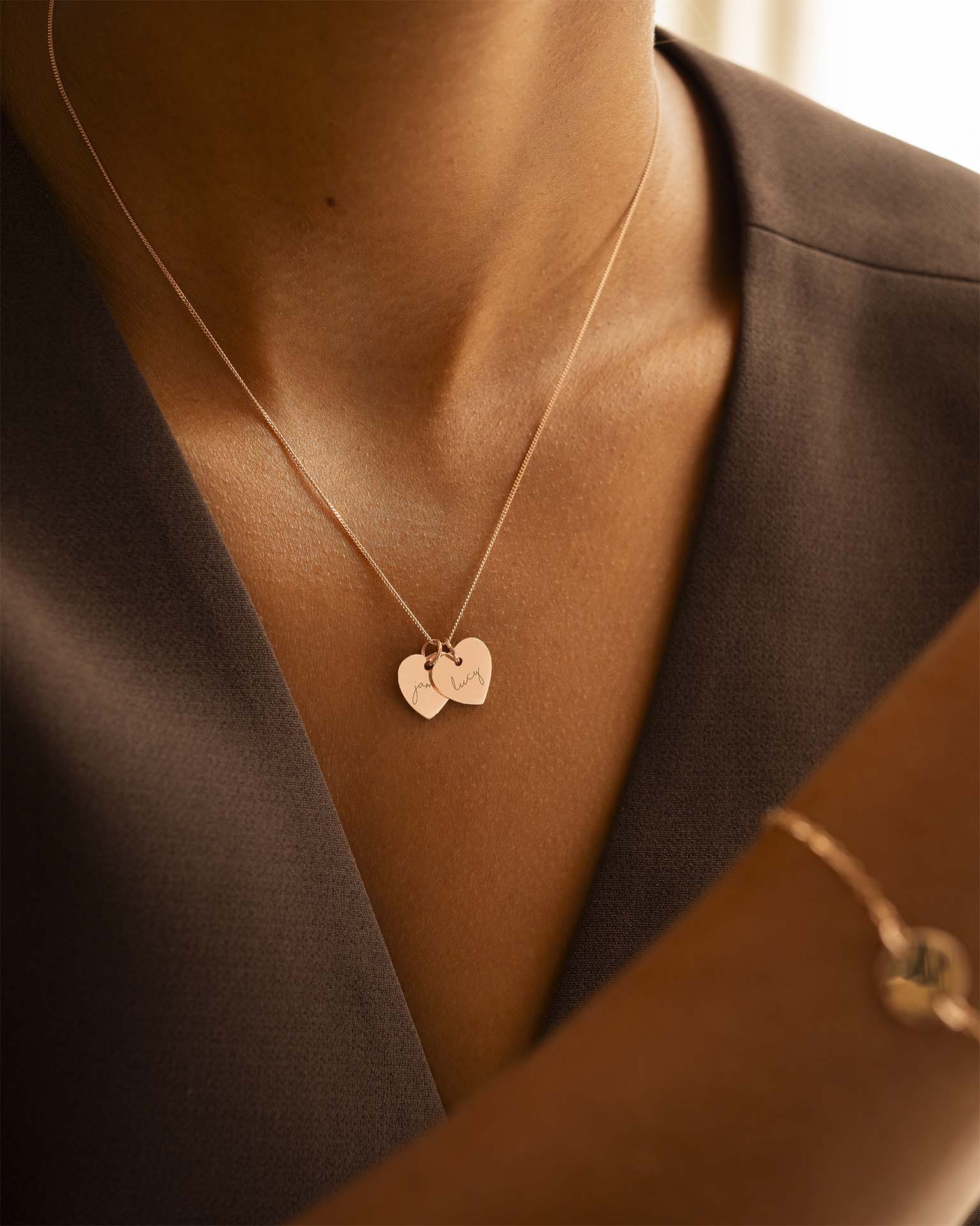 Rose Gold Personalised Double Heart Name Necklace