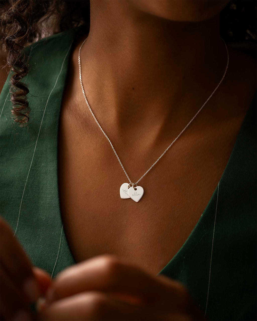 Silver Personalised Double Heart Name Necklace