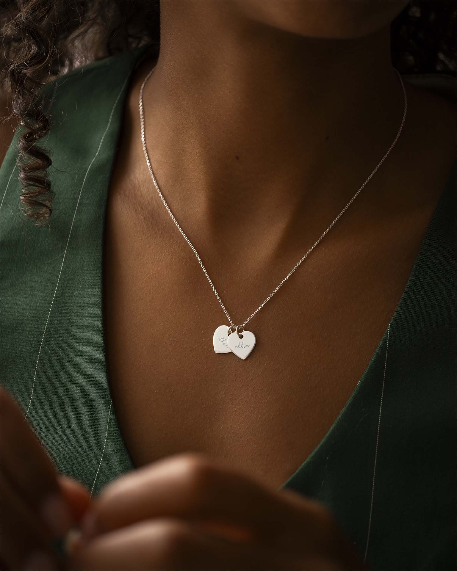Silver Personalised Double Heart Name Necklace