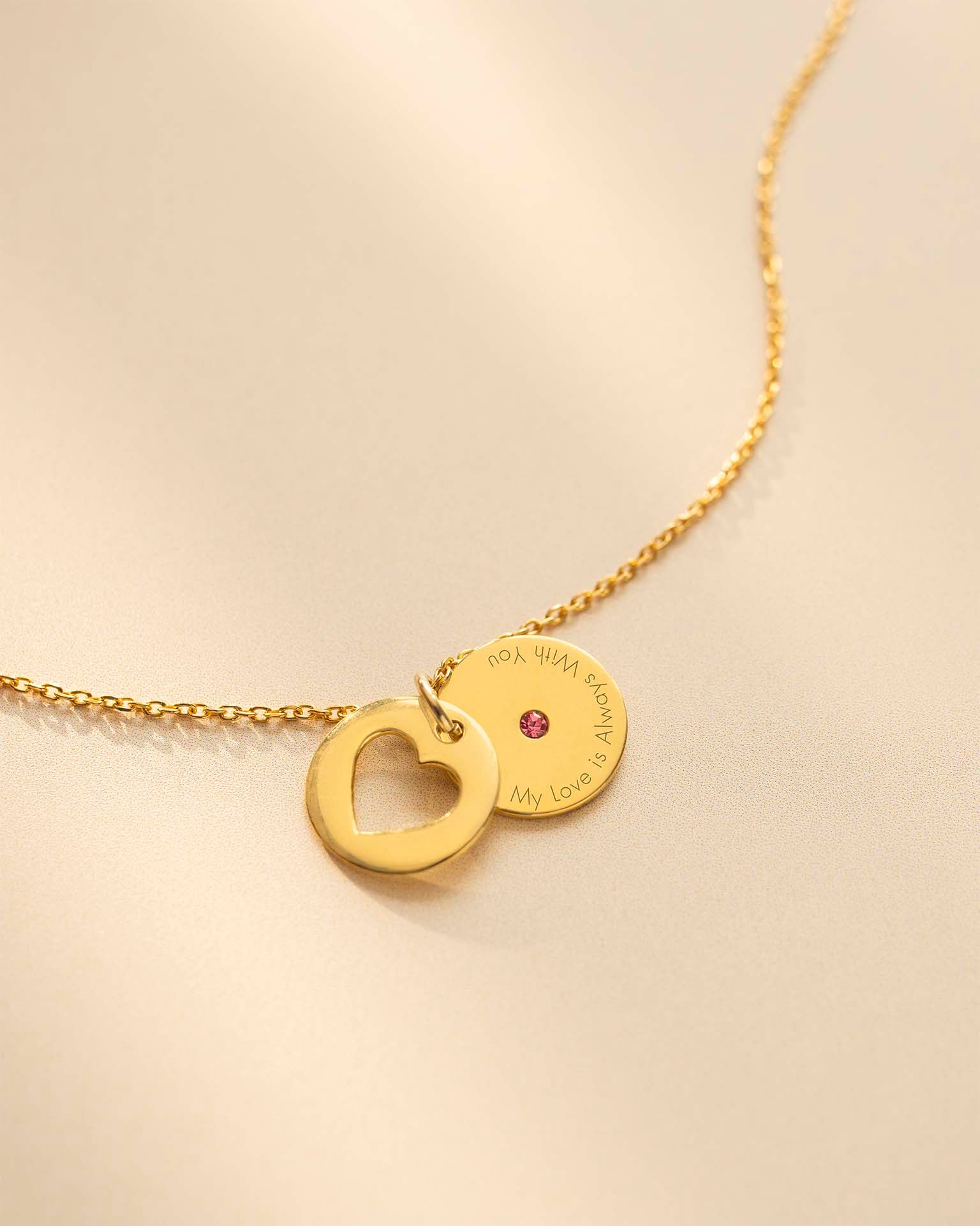Gold Personalised Secret Message Heart Birthstone Necklace