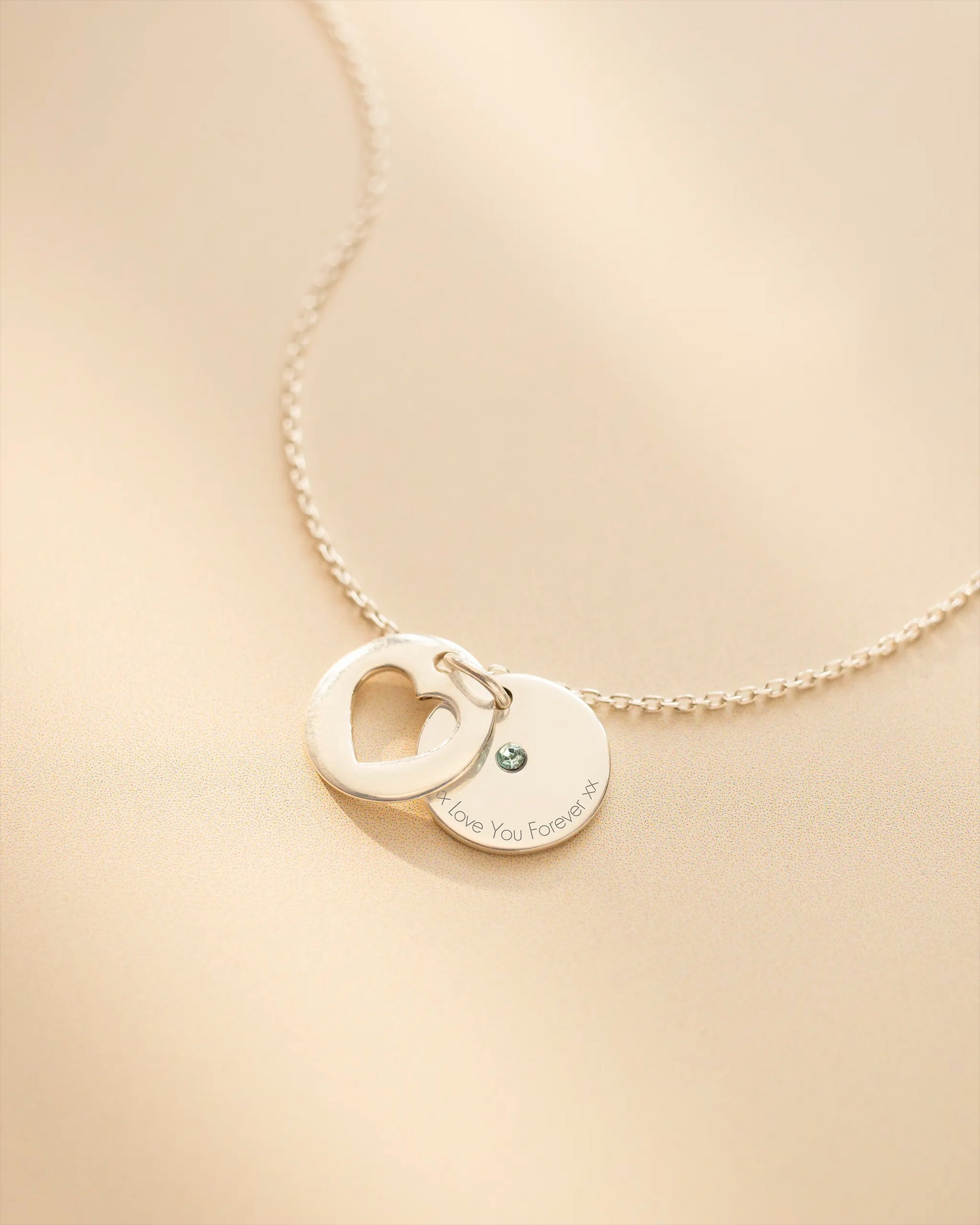 Silver Personalised Secret Message Heart Birthstone Necklace