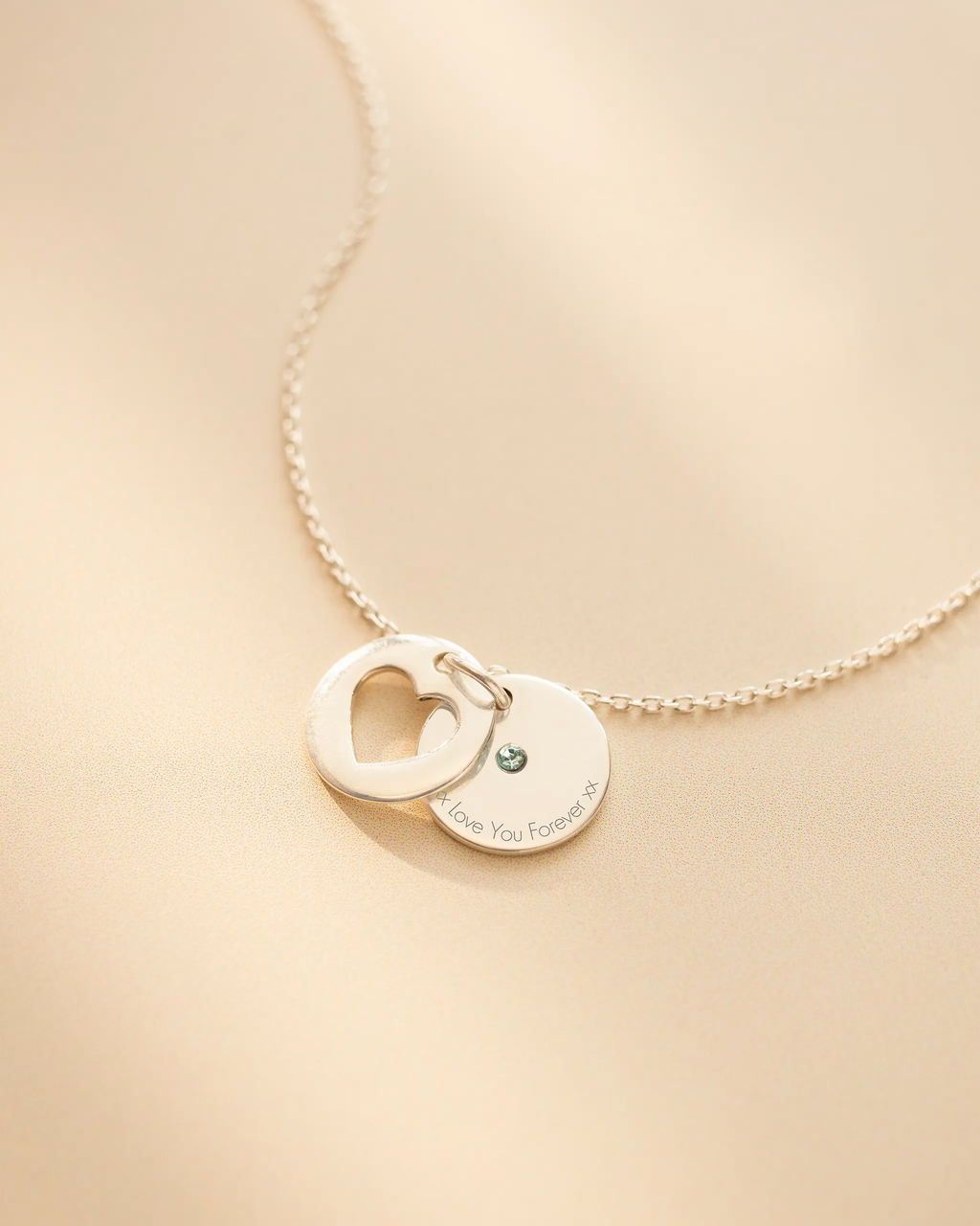 Silver Personalised Secret Message Heart Birthstone Necklace