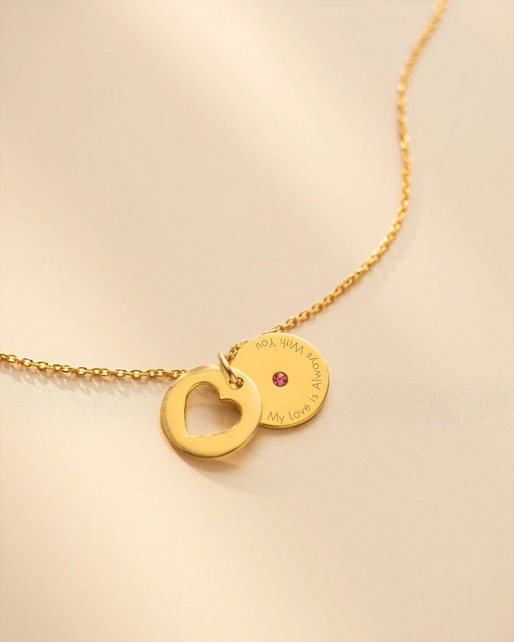 Gold Personalised Secret Message Heart Birthstone Necklace