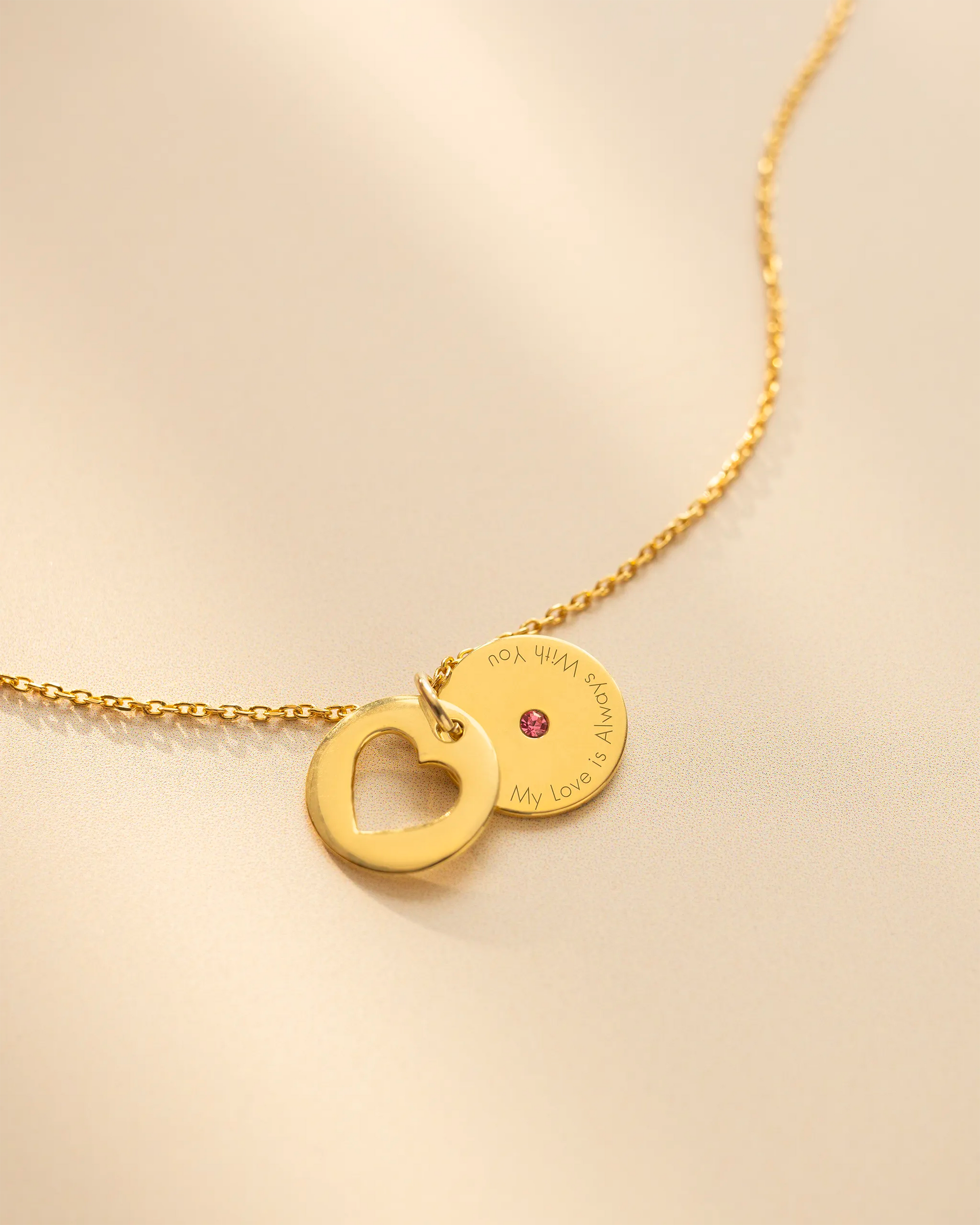 Gold Personalised Secret Message Heart Birthstone Necklace
