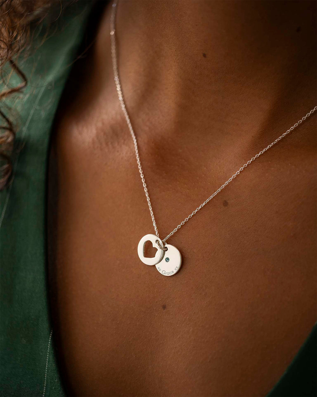 Silver Personalised Secret Message Heart Birthstone Necklace