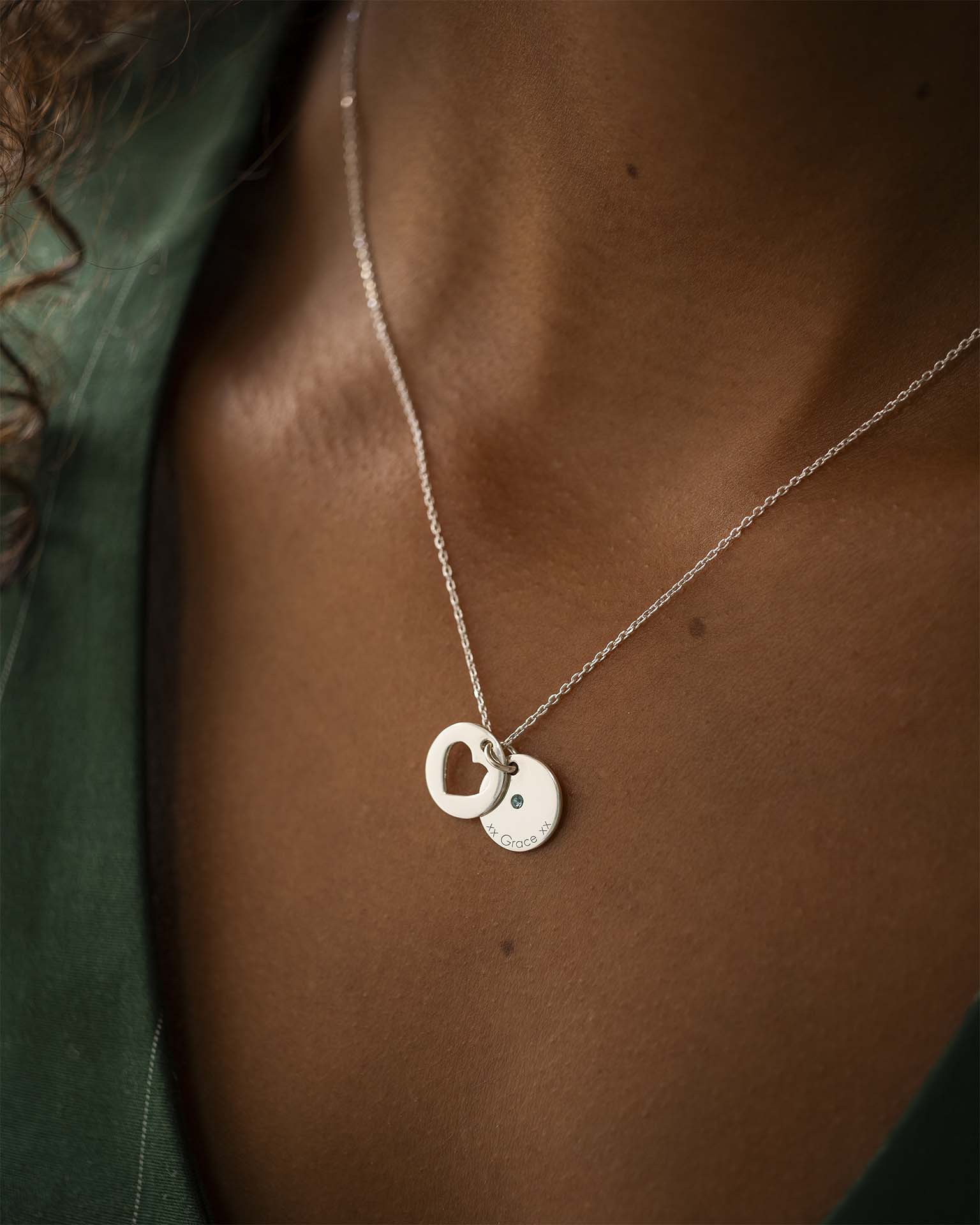 Silver Personalised Secret Message Heart Birthstone Necklace
