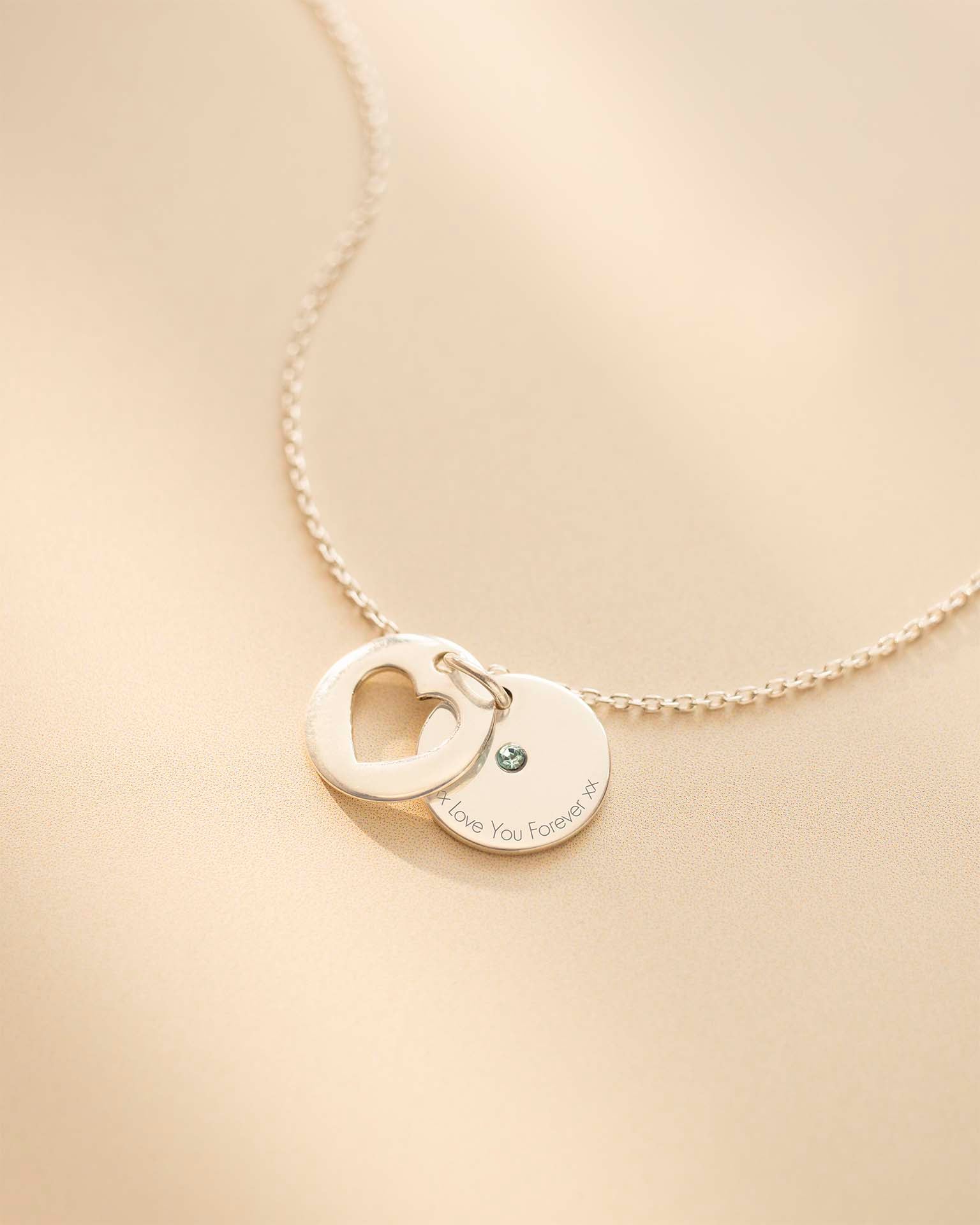Silver Personalised Secret Message Heart Birthstone Necklace