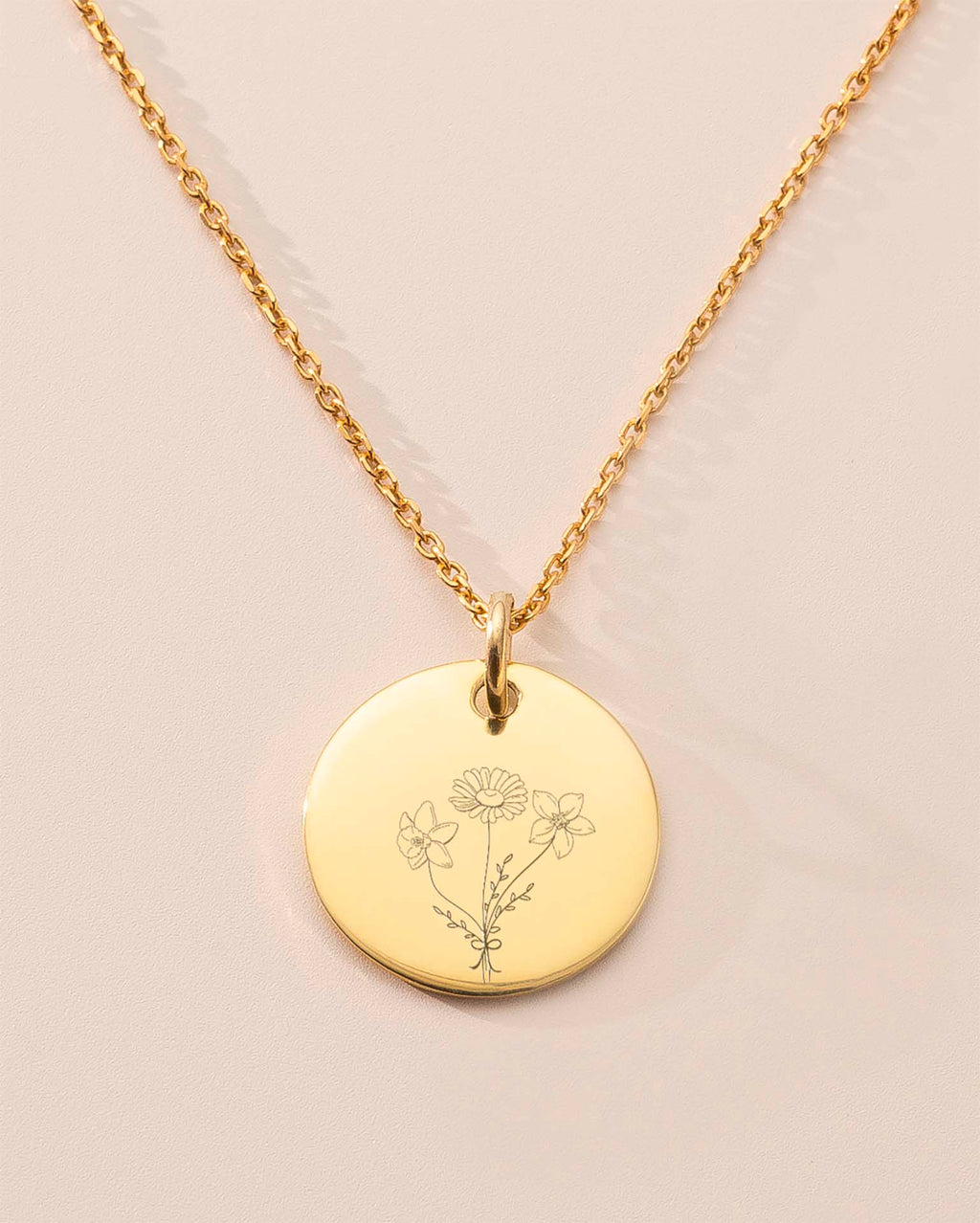 Gold Birth Flower Bouquet Personalised Necklace