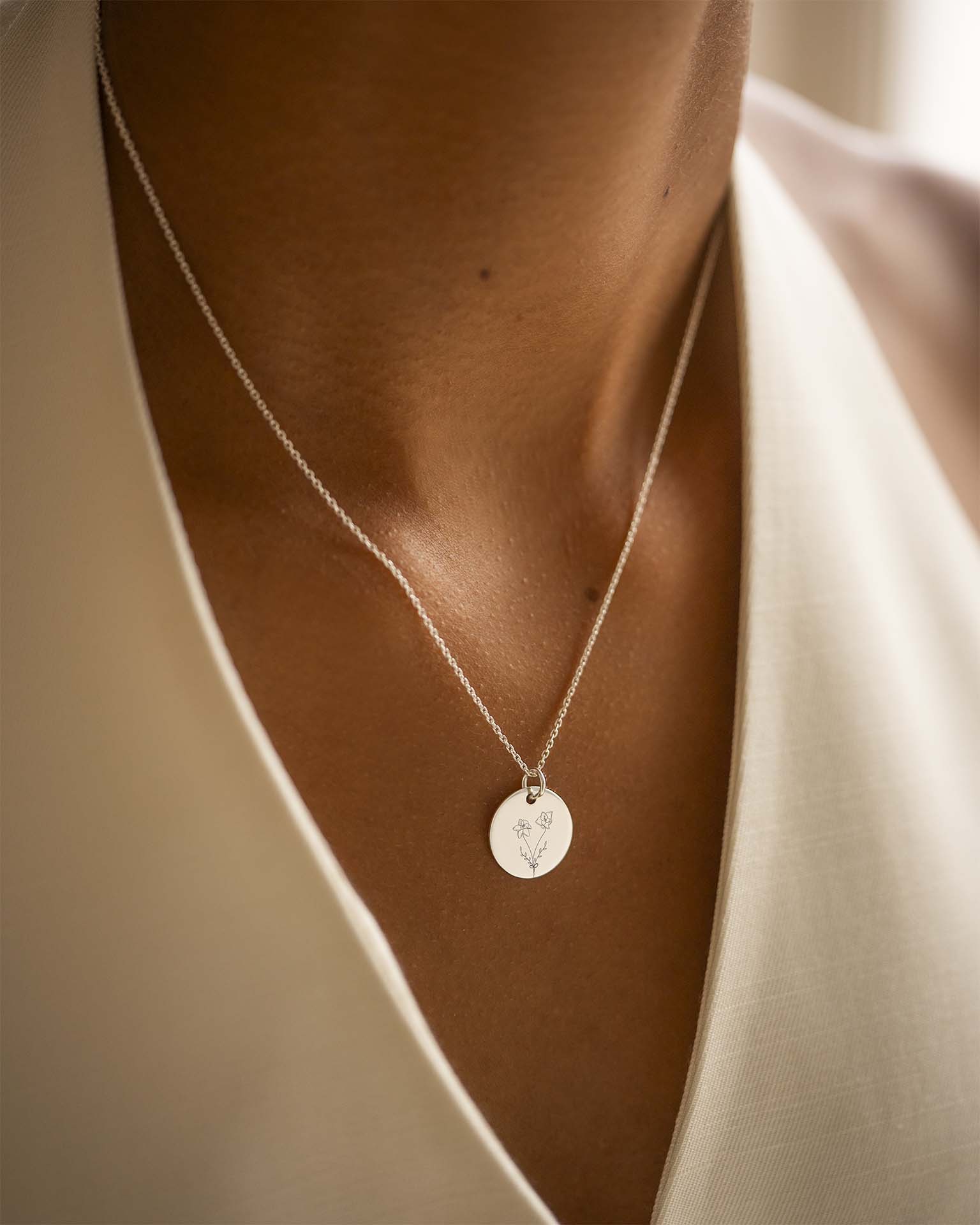 Silver Birth Flower Bouquet Personalised Necklace