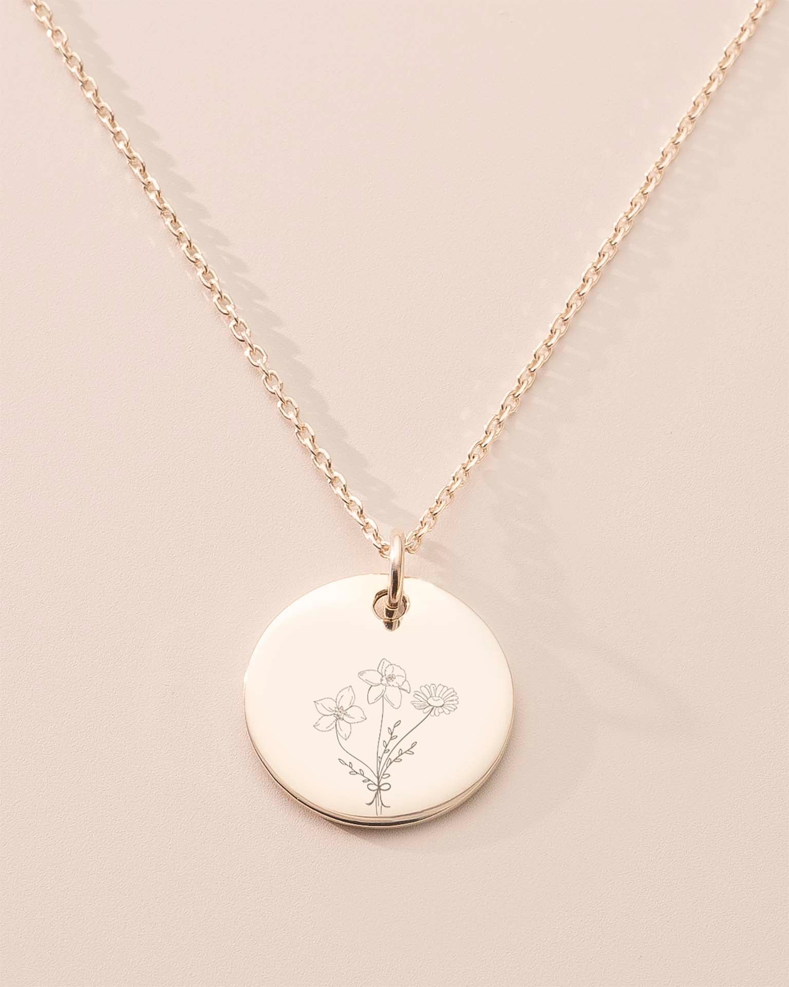 Silver Birth Flower Bouquet Personalised Necklace