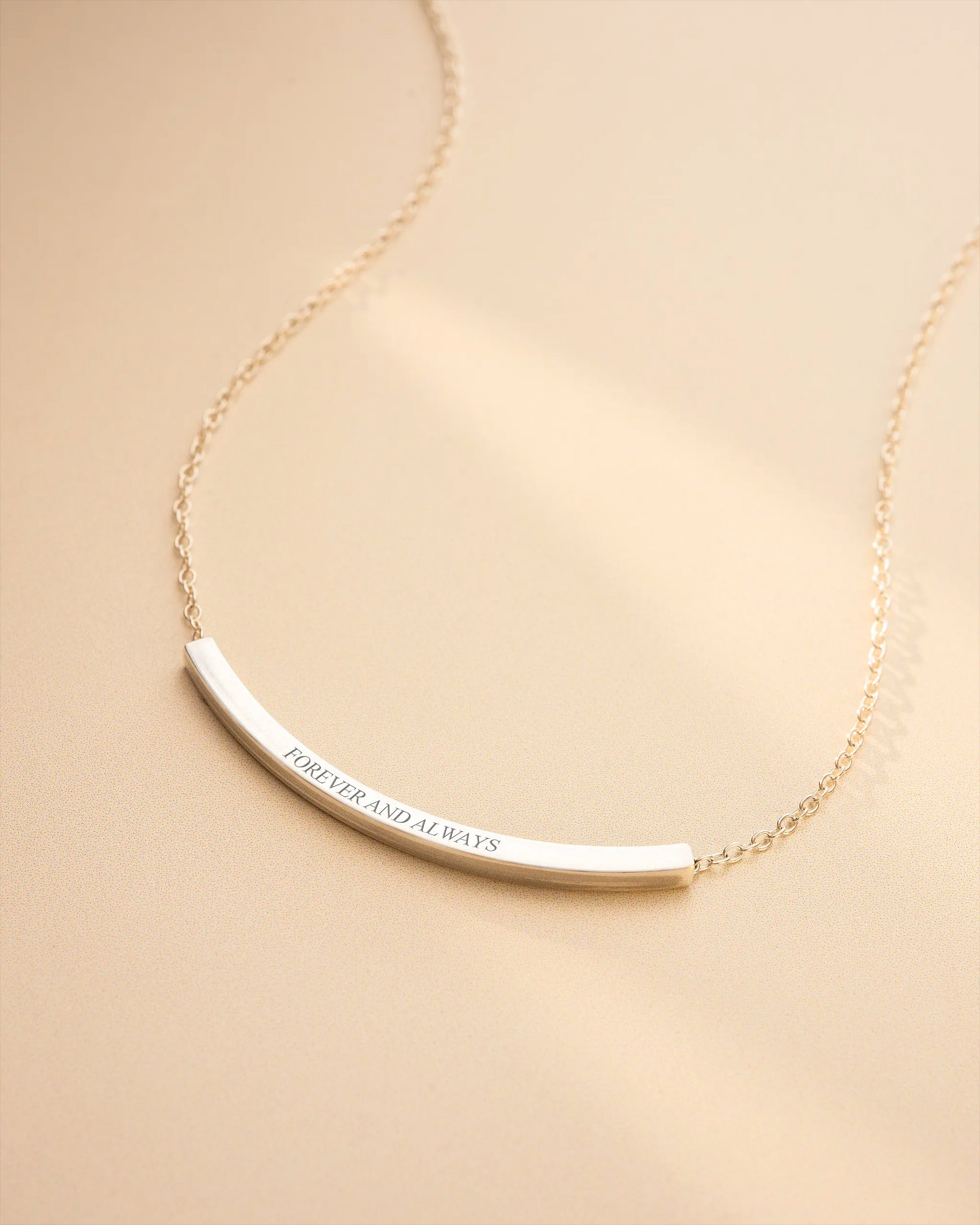 Silver Curved Skinny Bar Message Personalised Necklace
