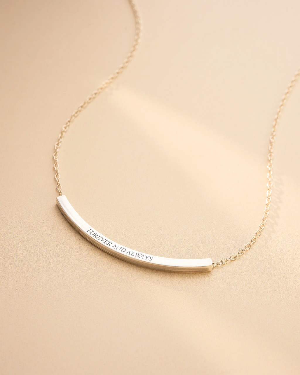 Silver Curved Skinny Bar Message Personalised Necklace