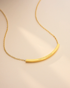 Gold Curved Skinny Bar Message Personalised Necklace
