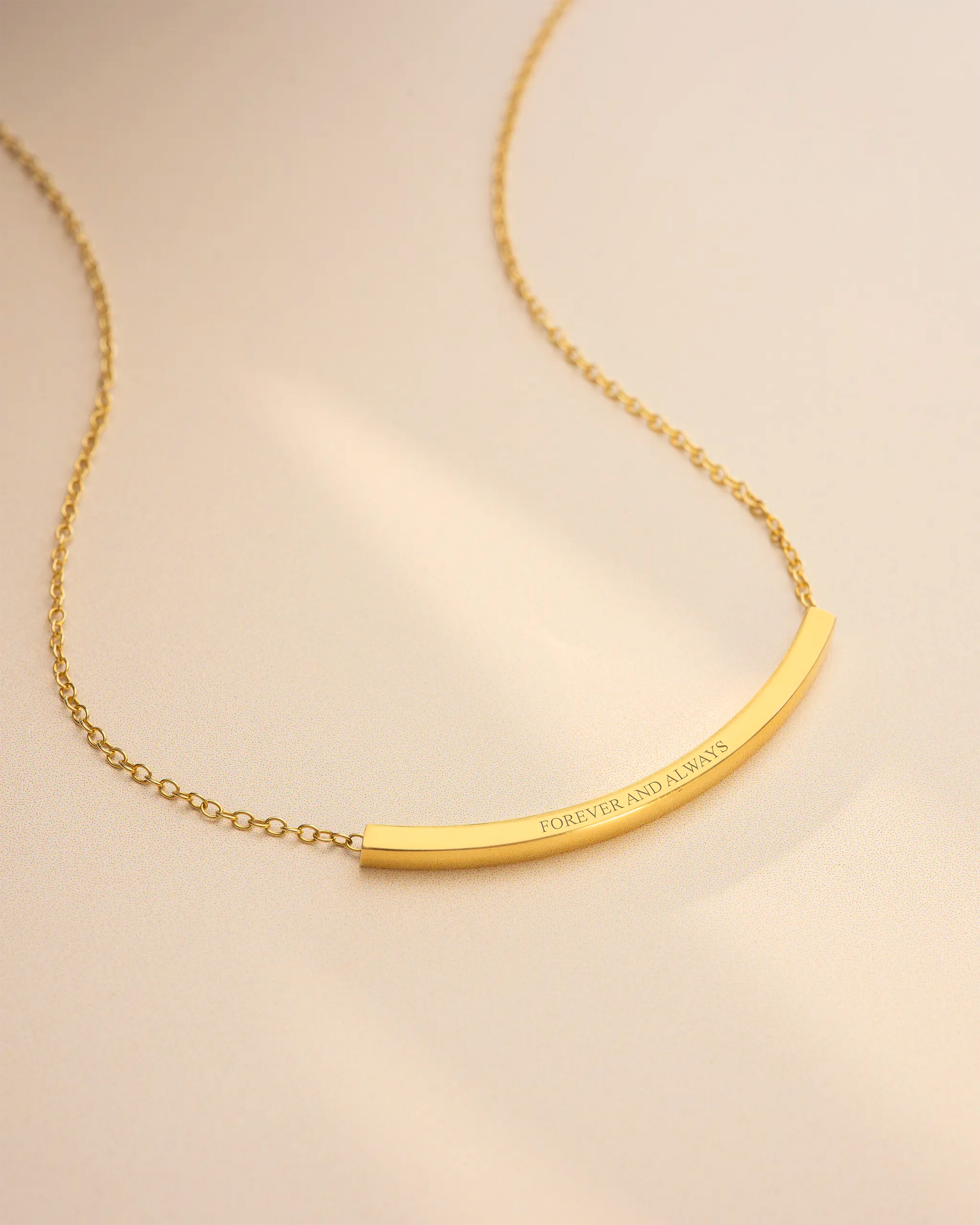 Gold Curved Skinny Bar Message Personalised Necklace