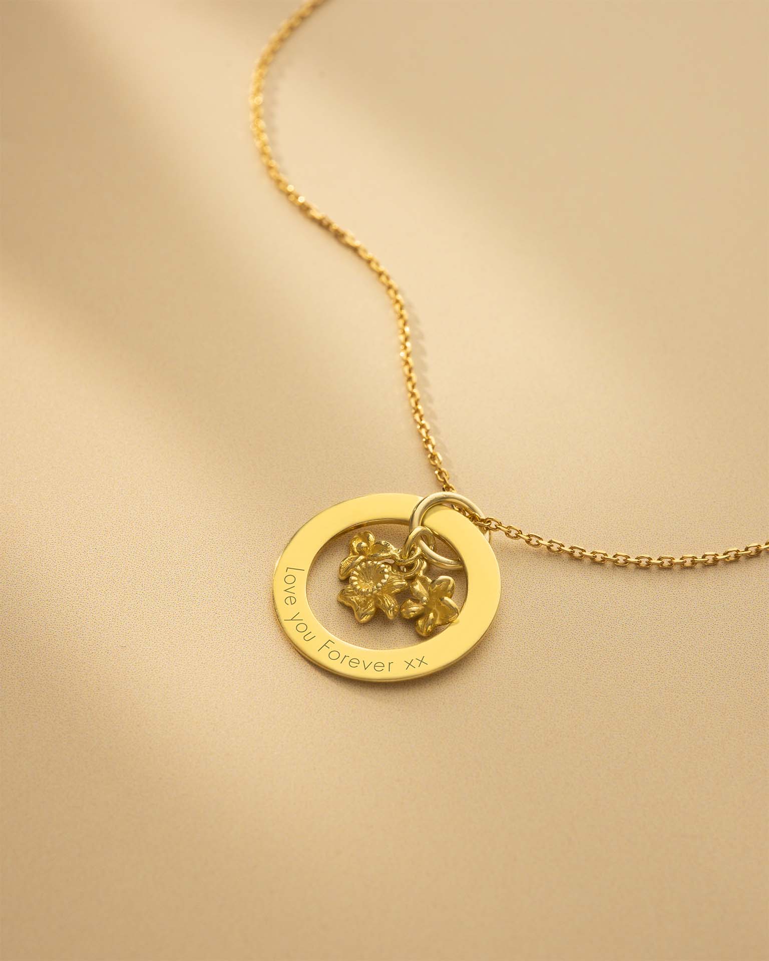Gold Family Eternal Ring and Birth Flower Personalised Necklace