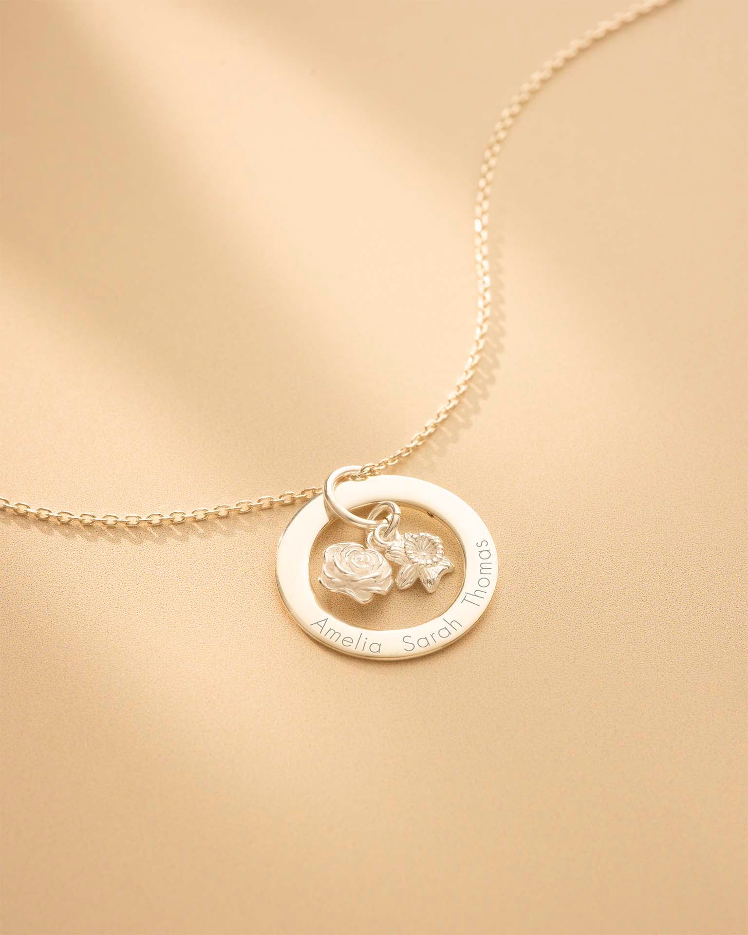 Silver Family Eternal Ring and Birth Flower Personalised Necklace