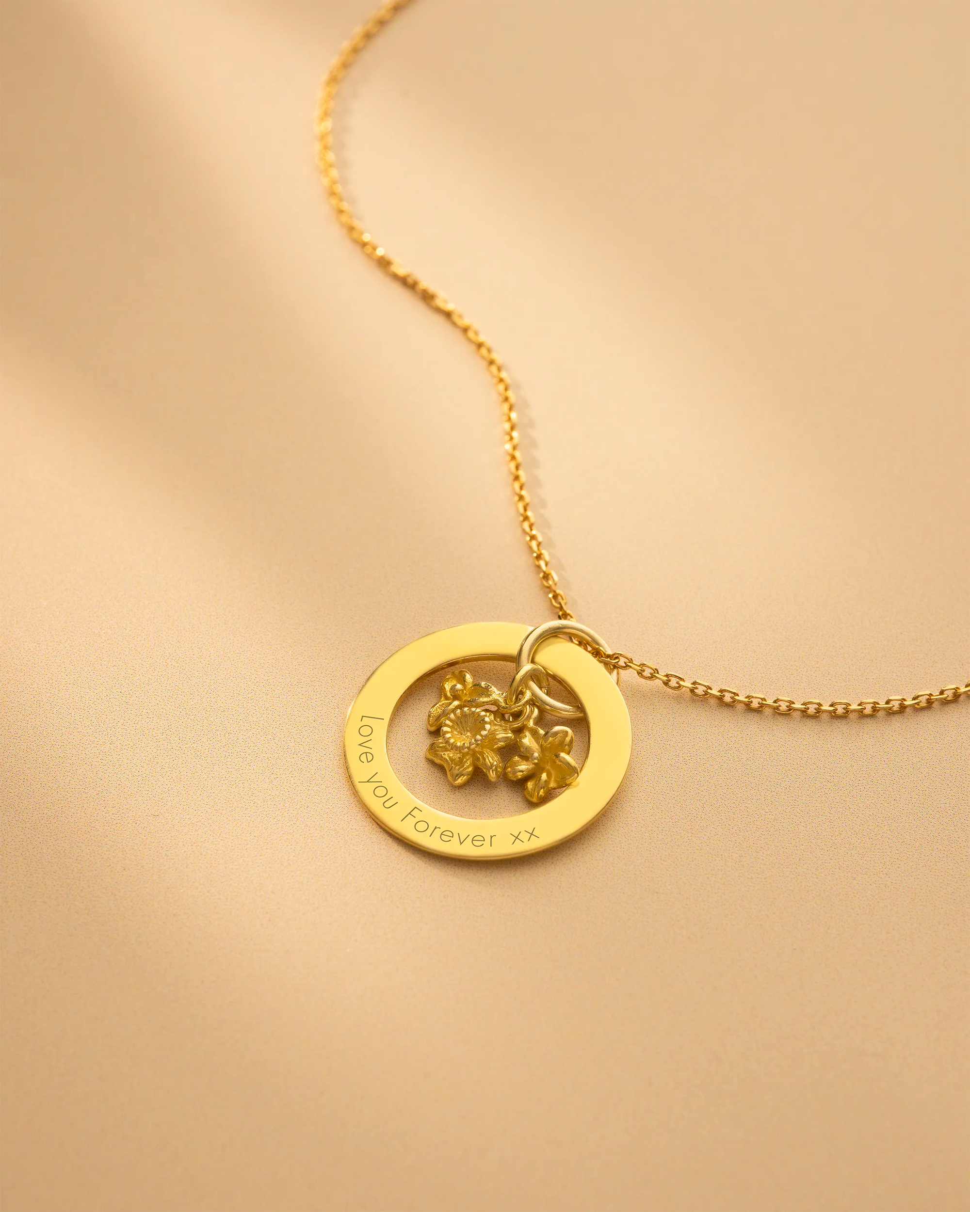 Gold Family Eternal Ring and Birth Flower Personalised Necklace
