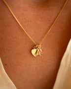 Gold Heart, Mini Letter and Birthstone Personalised Necklace