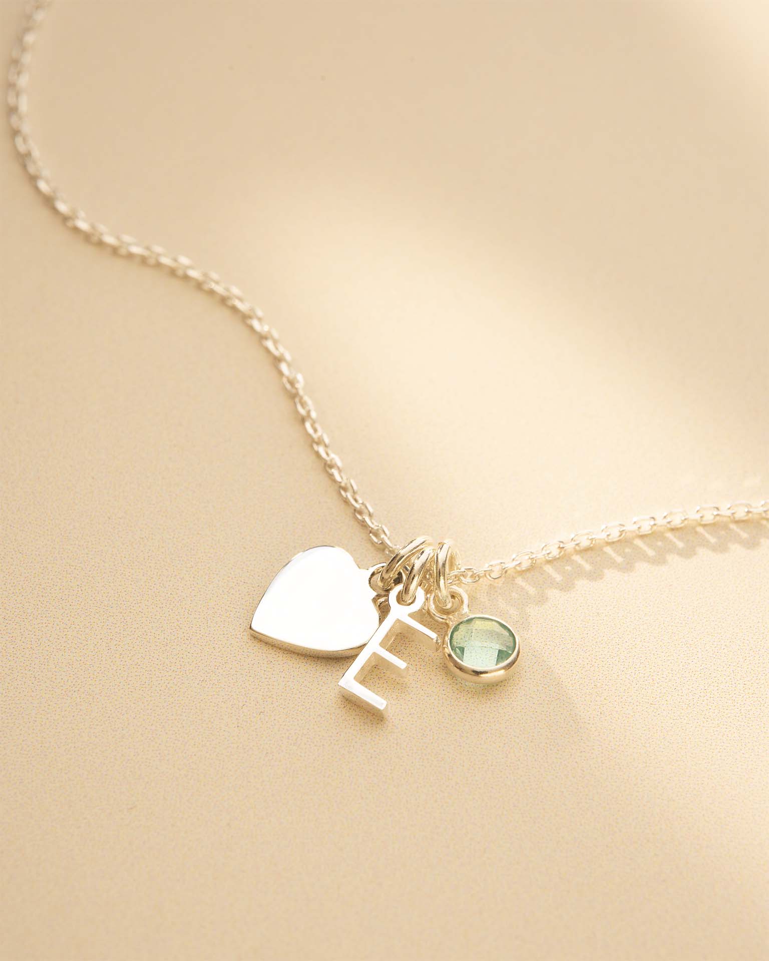 Silver Heart, Mini Letter and Birthstone Personalised Necklace