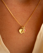 Gold Heart, Mini Letter and Birthstone Personalised Necklace
