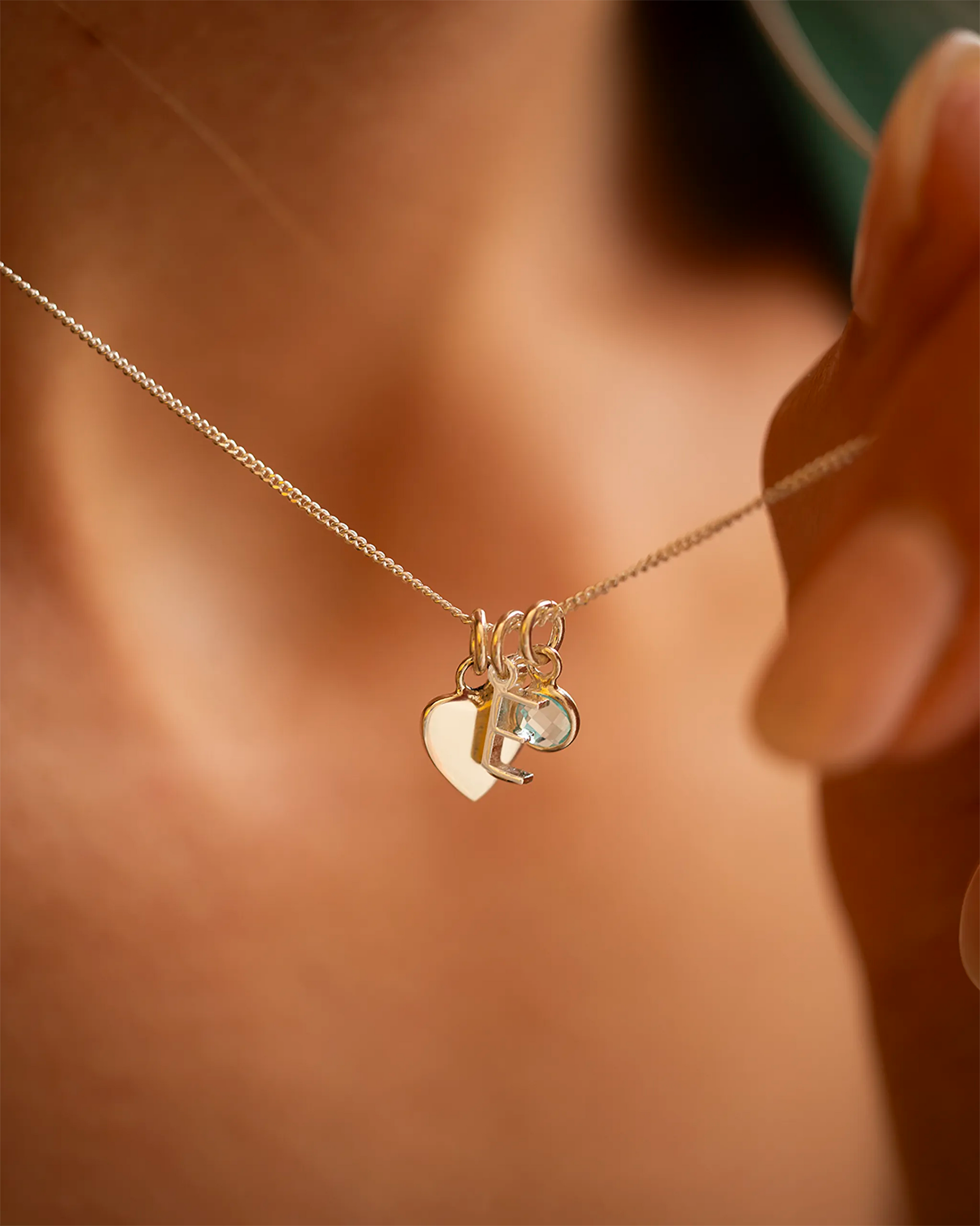 Gold Heart, Mini Letter and Birthstone Personalised Necklace