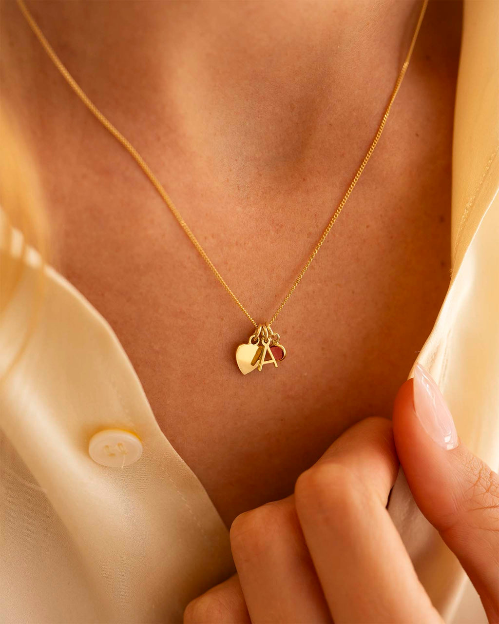 Gold Heart, Mini Letter and Birthstone Personalised Necklace