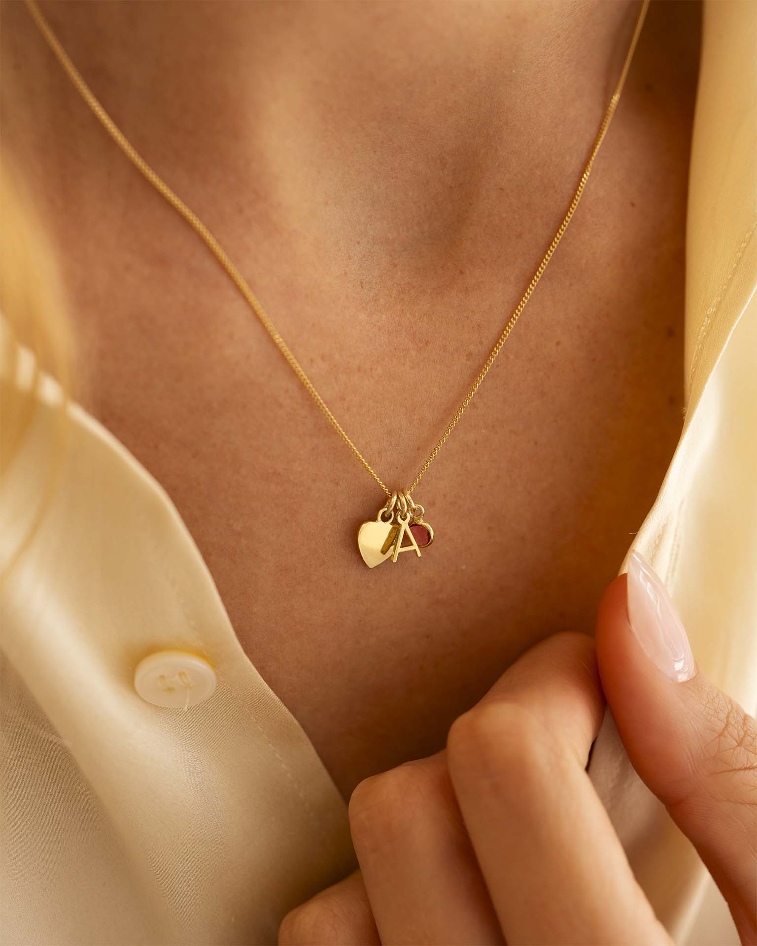 Gold Heart, Mini Letter and Birthstone Personalised Necklace