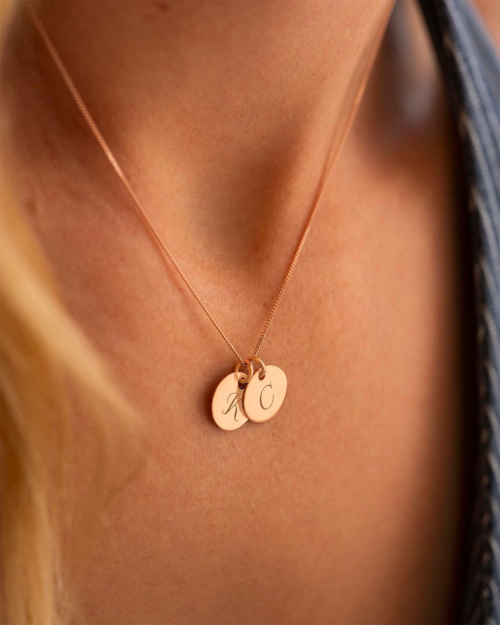 Rose Gold Initial Disc Personalised Name Necklace