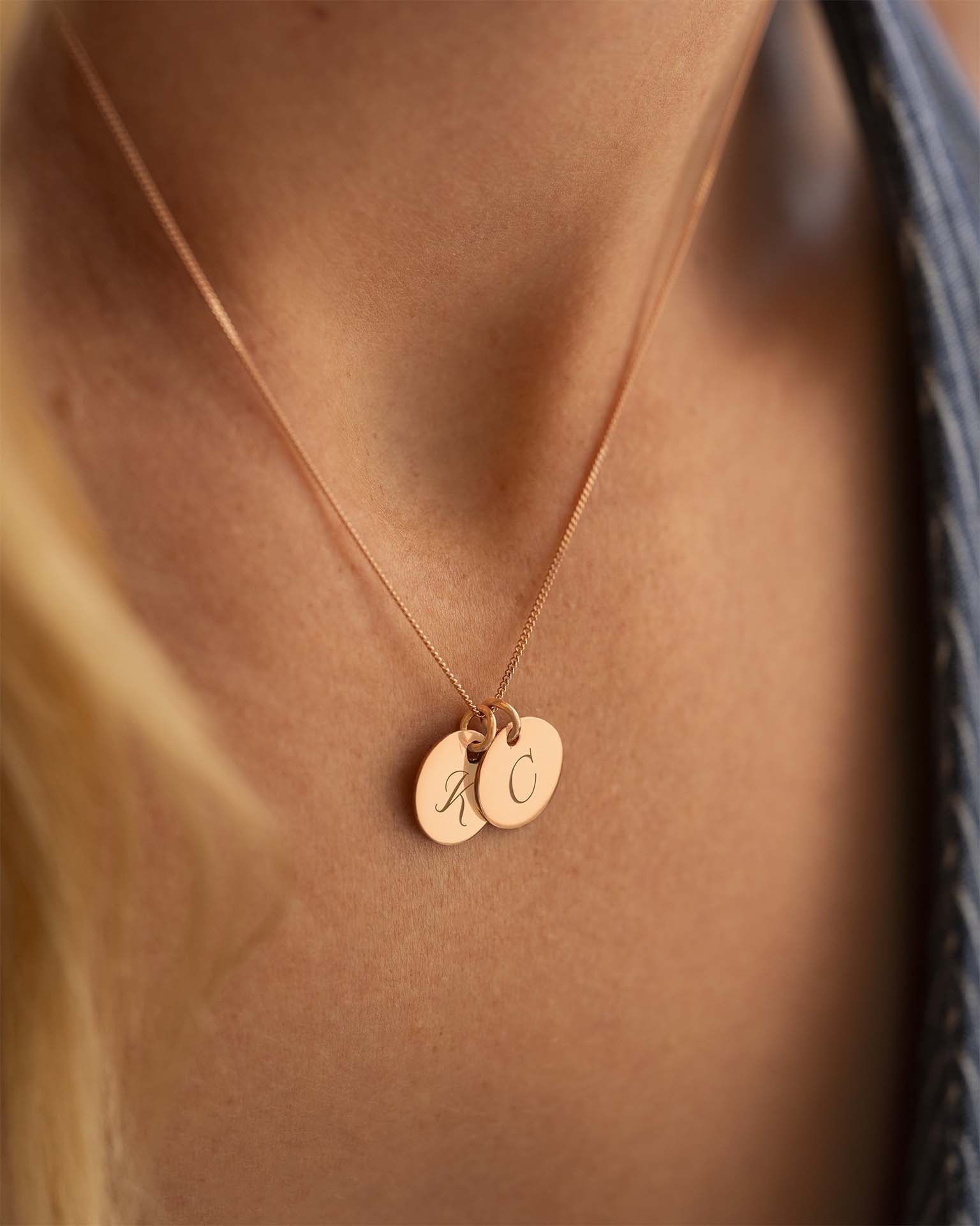 Rose Gold Initial Disc Personalised Name Necklace