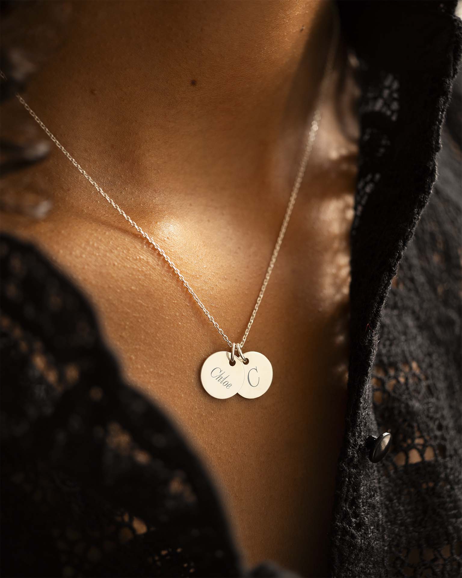 Silver Initial Disc Personalised Name Necklace