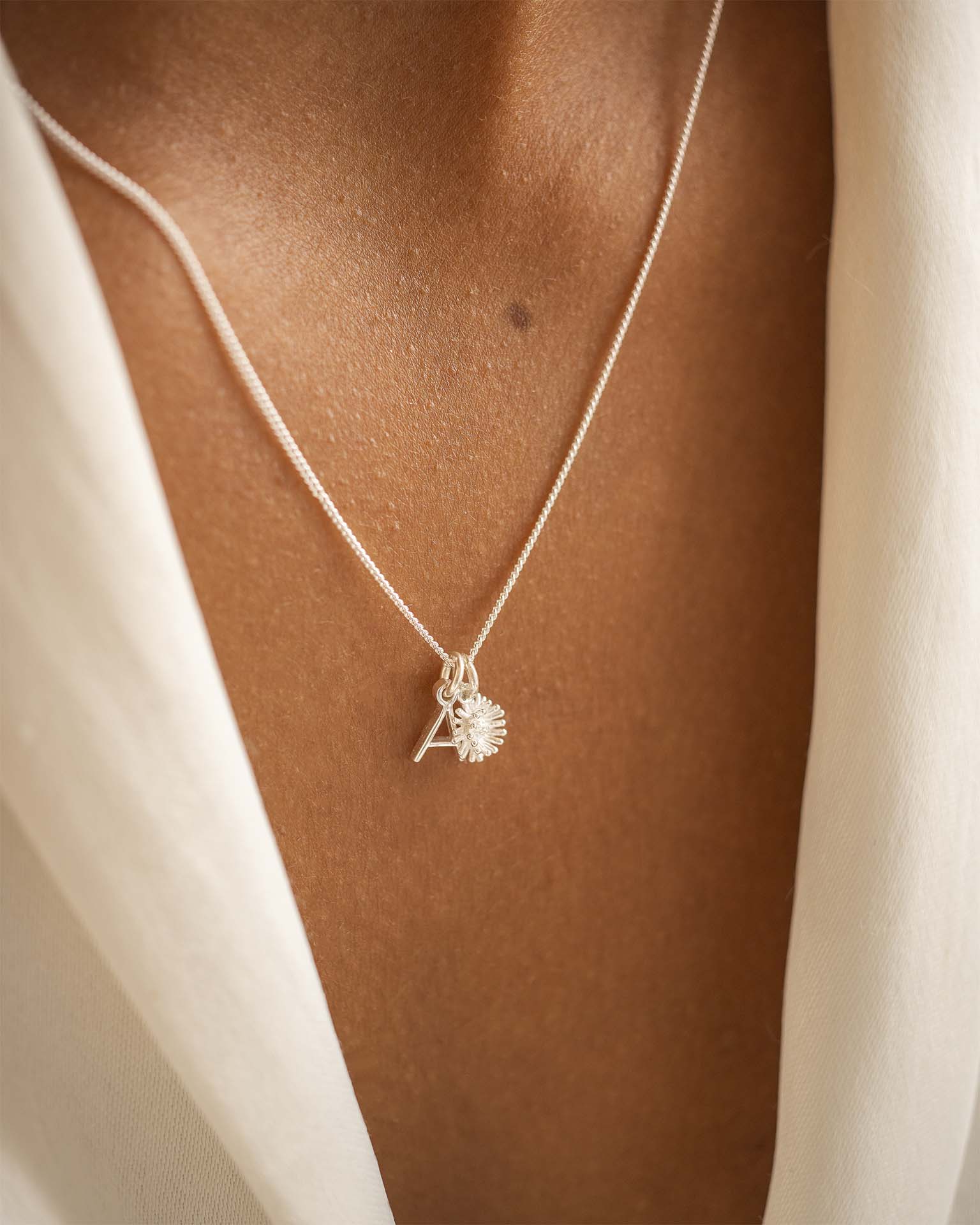 Silver Letter Birth Flower Personalised Necklace