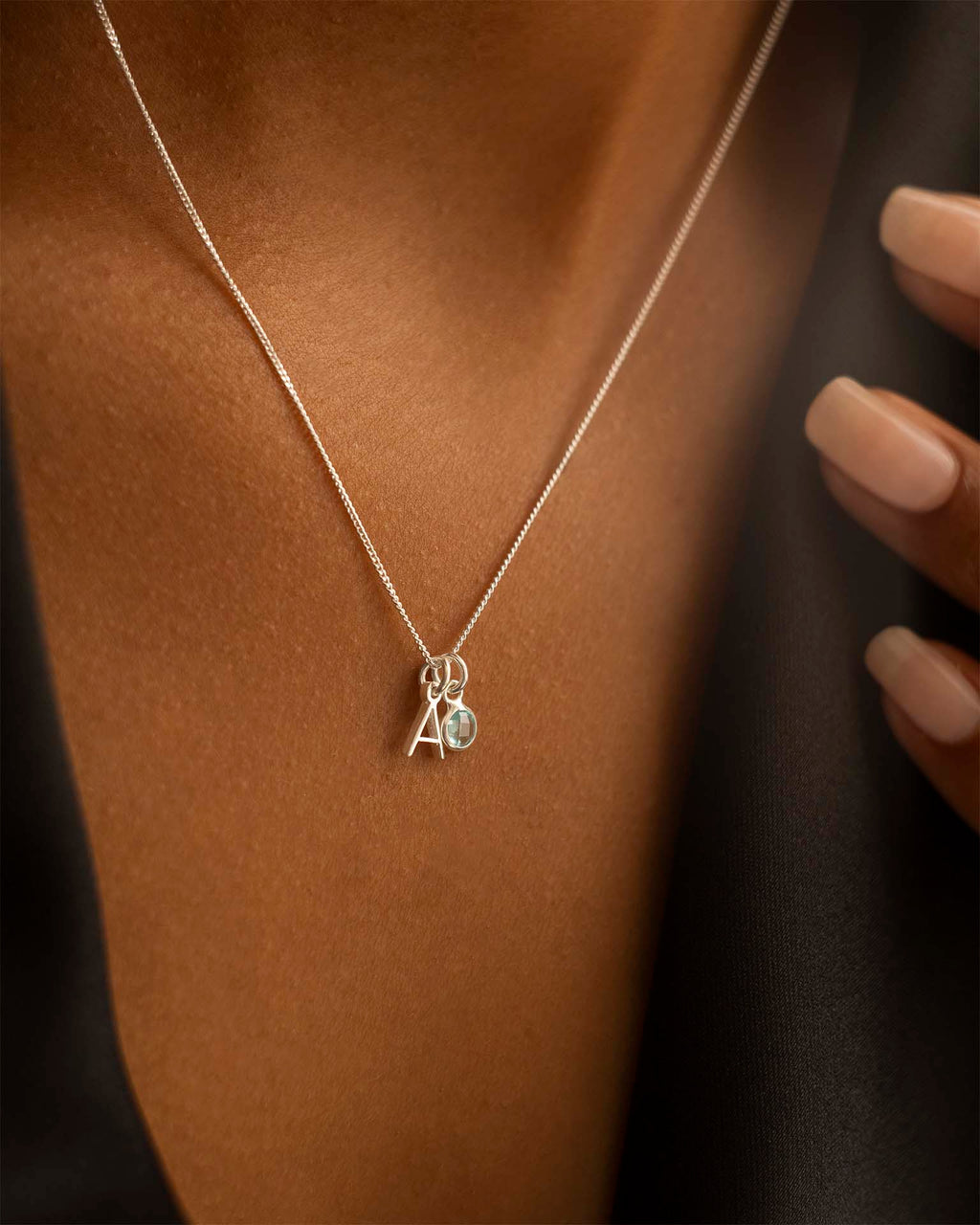 Silver Letter Birthstone Personalised Necklace