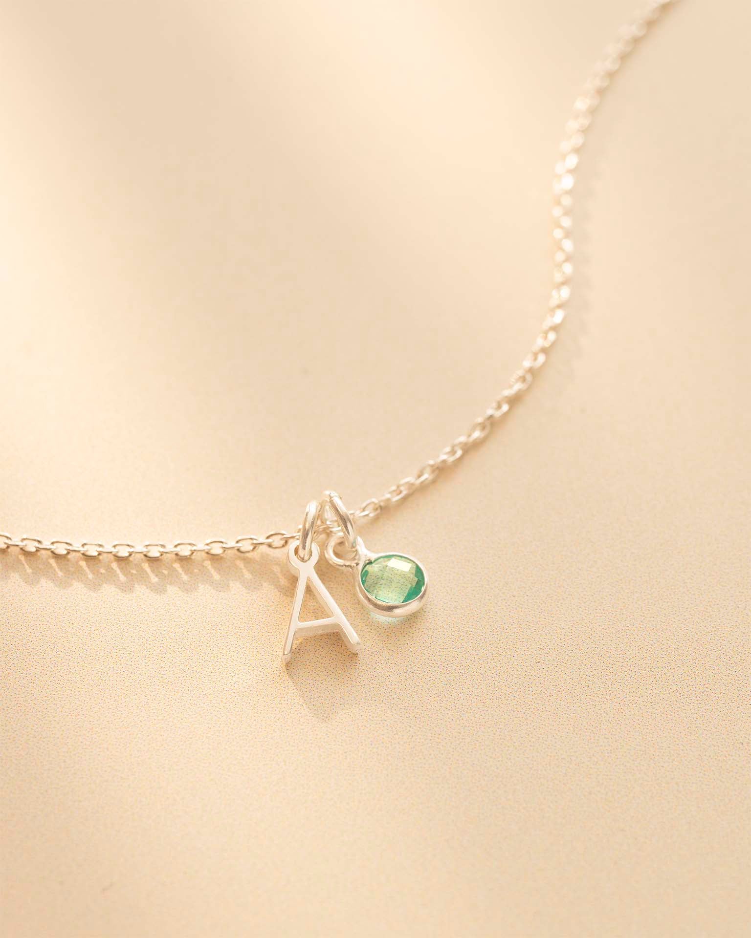 Silver Letter Birthstone Personalised Necklace