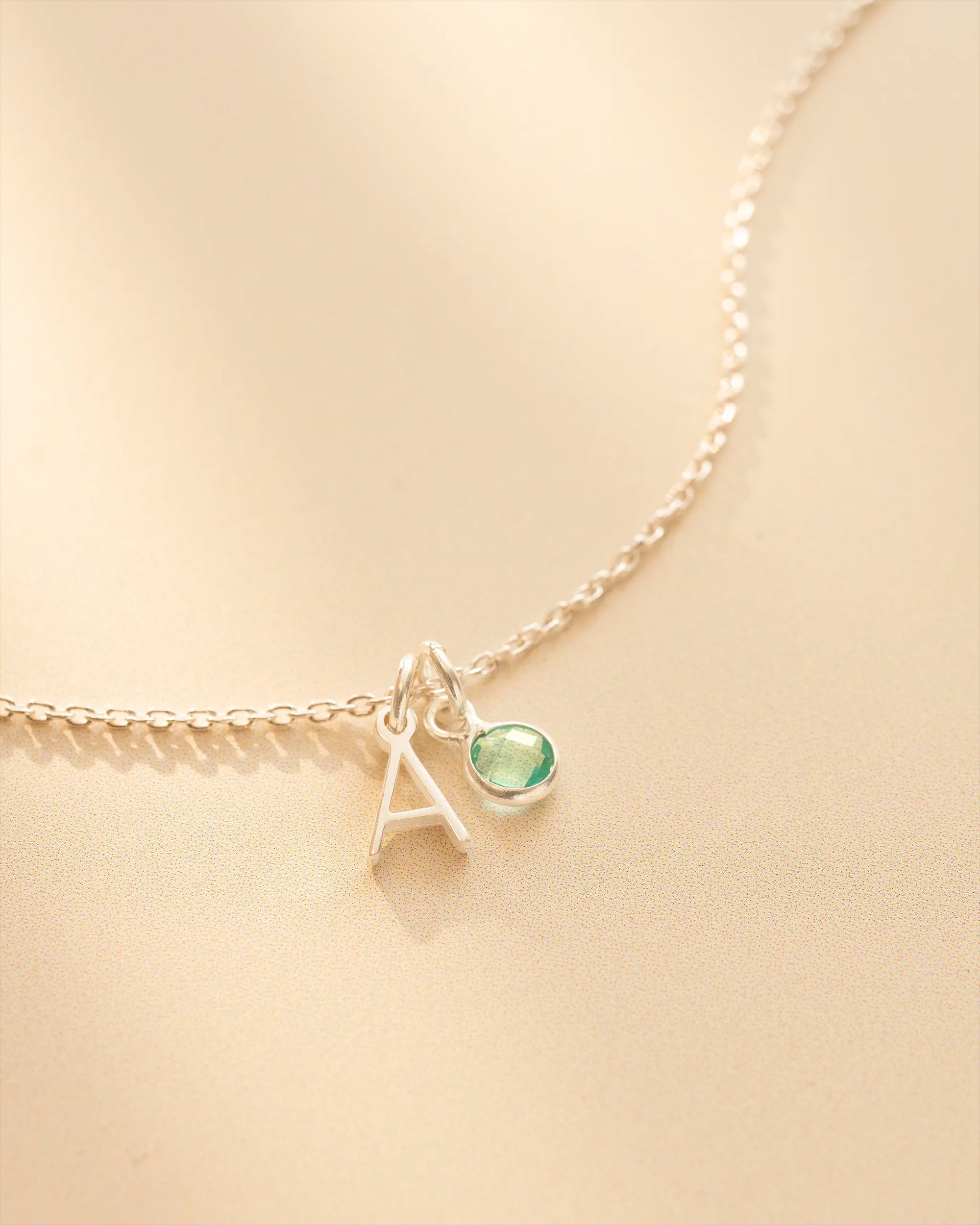 Silver Letter Birthstone Personalised Necklace