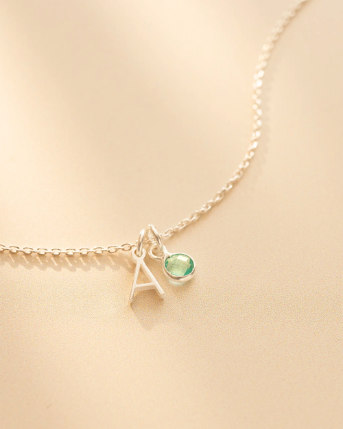 Sterling Silver Birthstone And Letter Necklace Sterling Silver