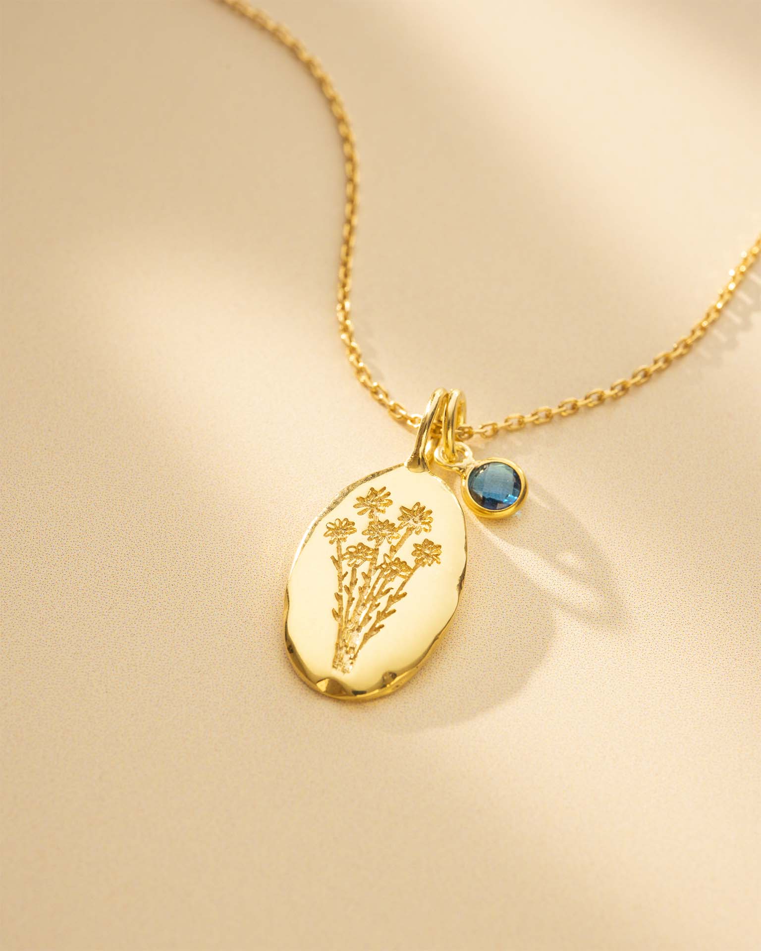 Gold Oval Birth Flower Personalised Necklace