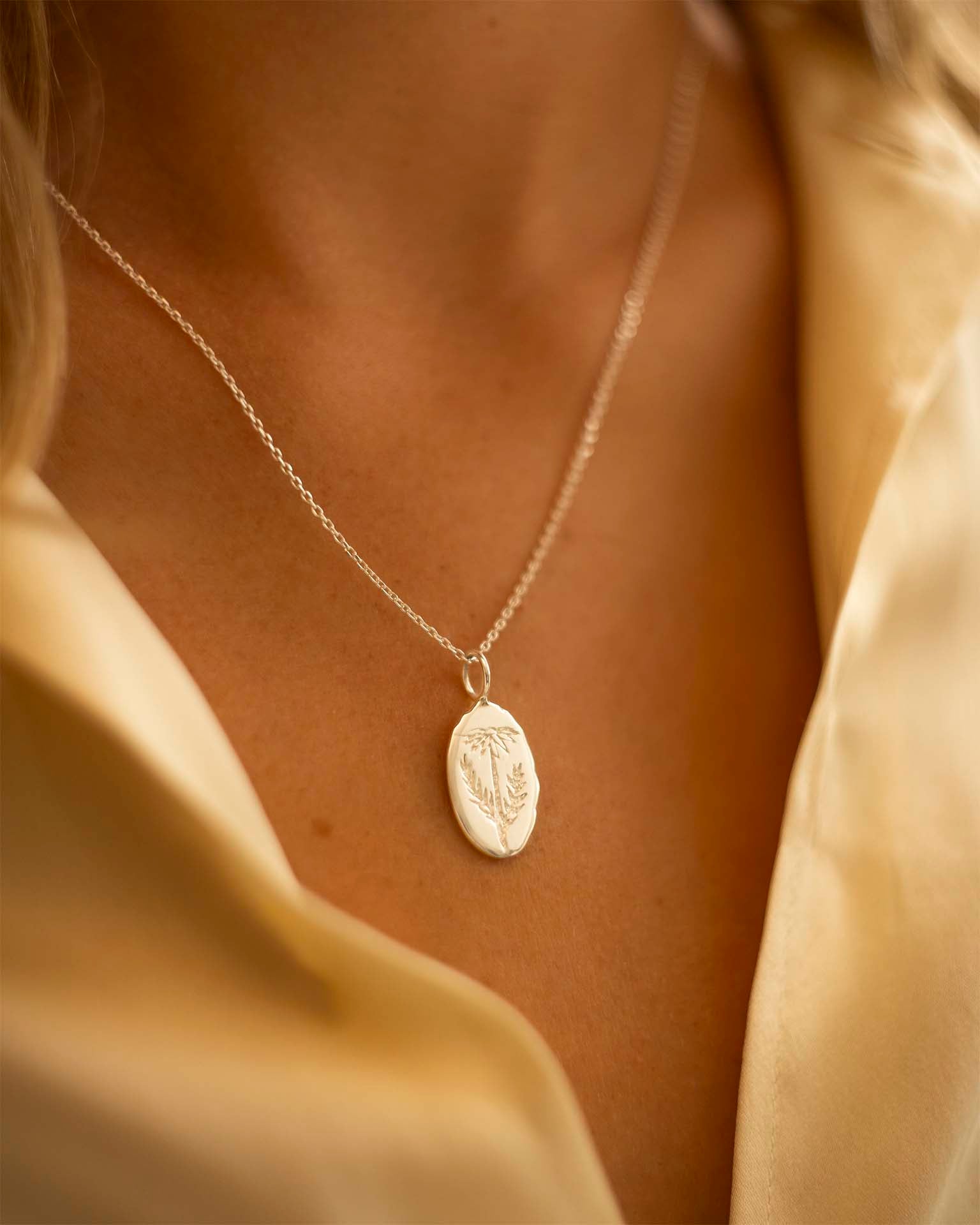 Silver Oval Birth Flower Personalised Necklace