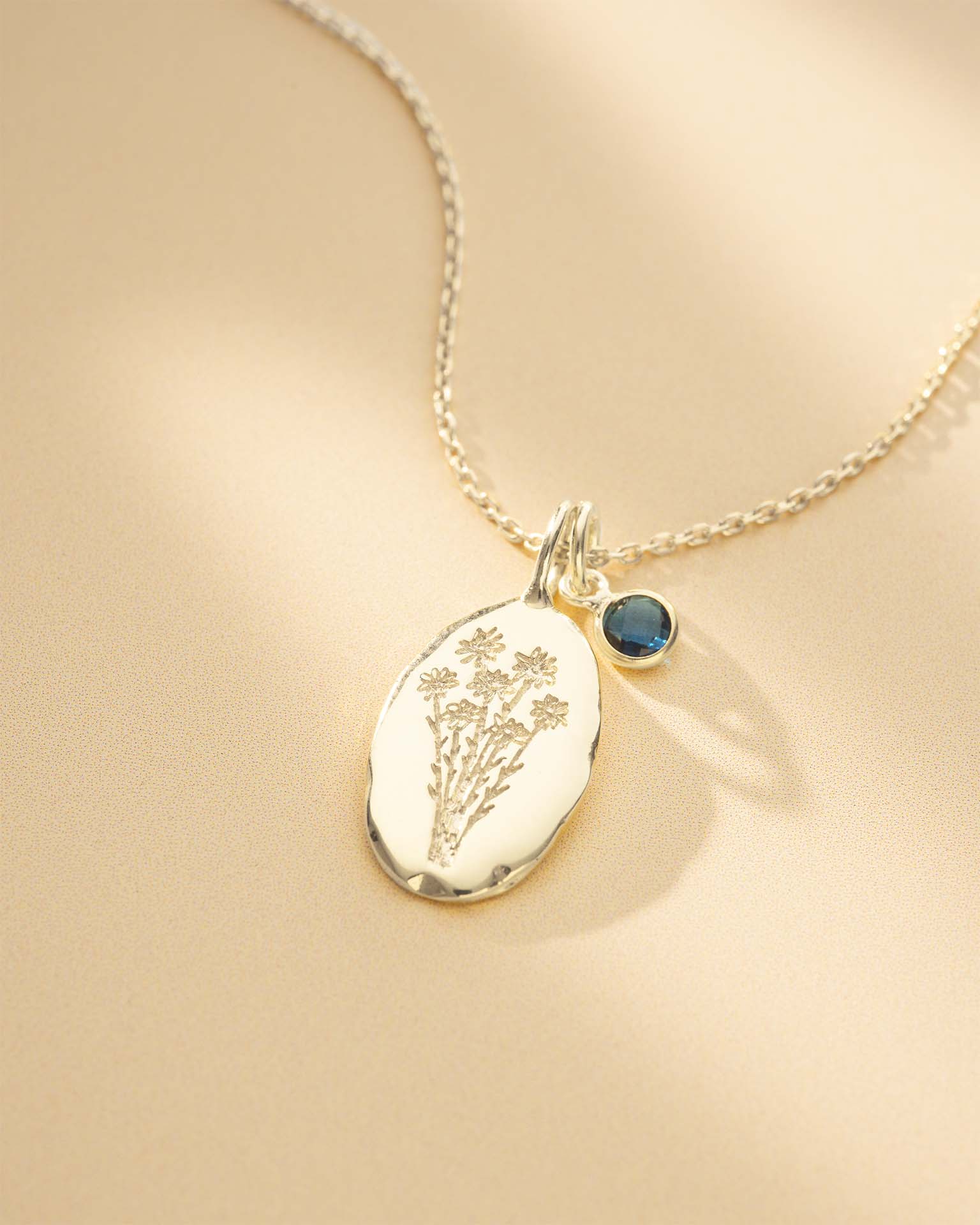Silver Oval Birth Flower Personalised Necklace