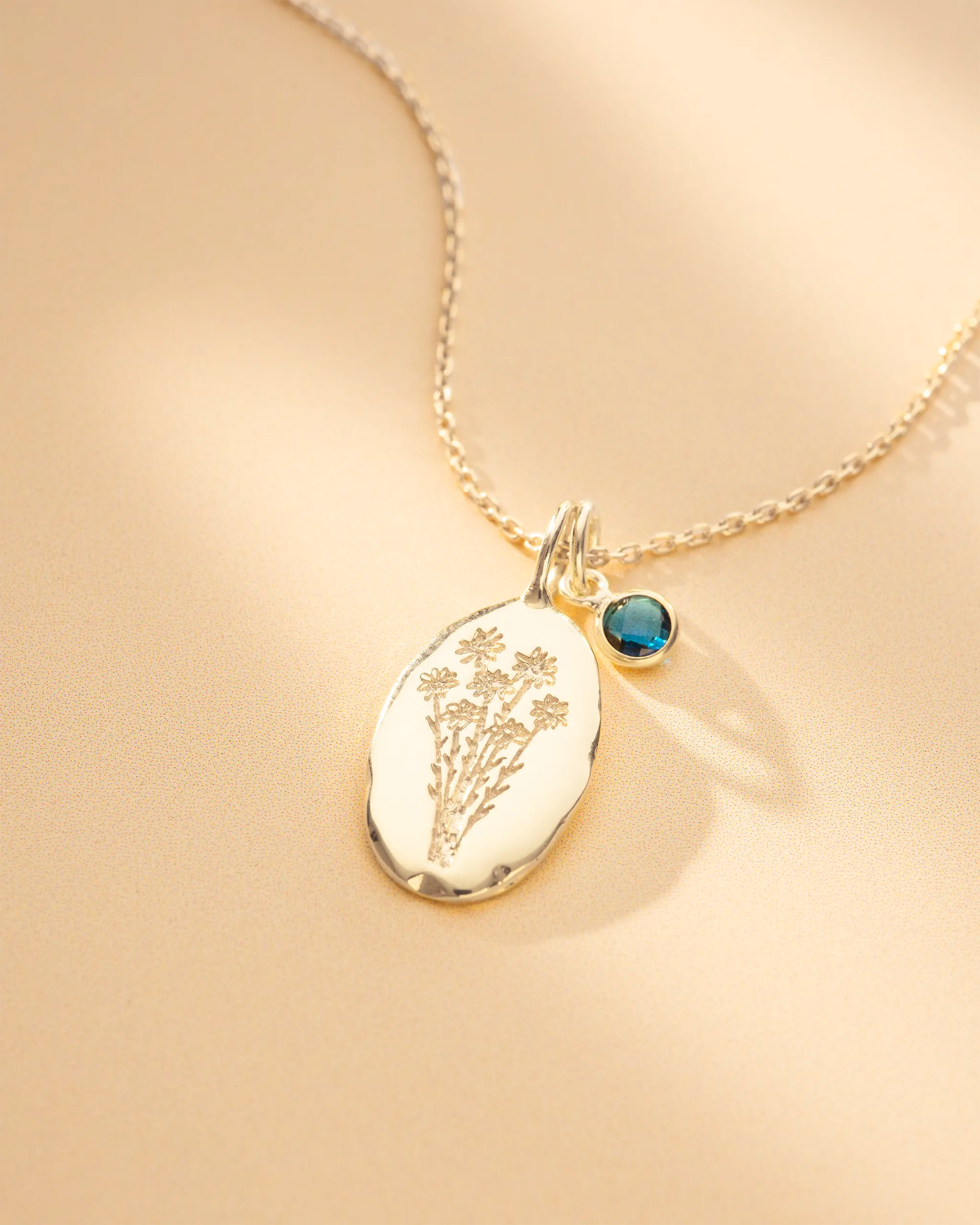 Silver Oval Birth Flower Personalised Necklace