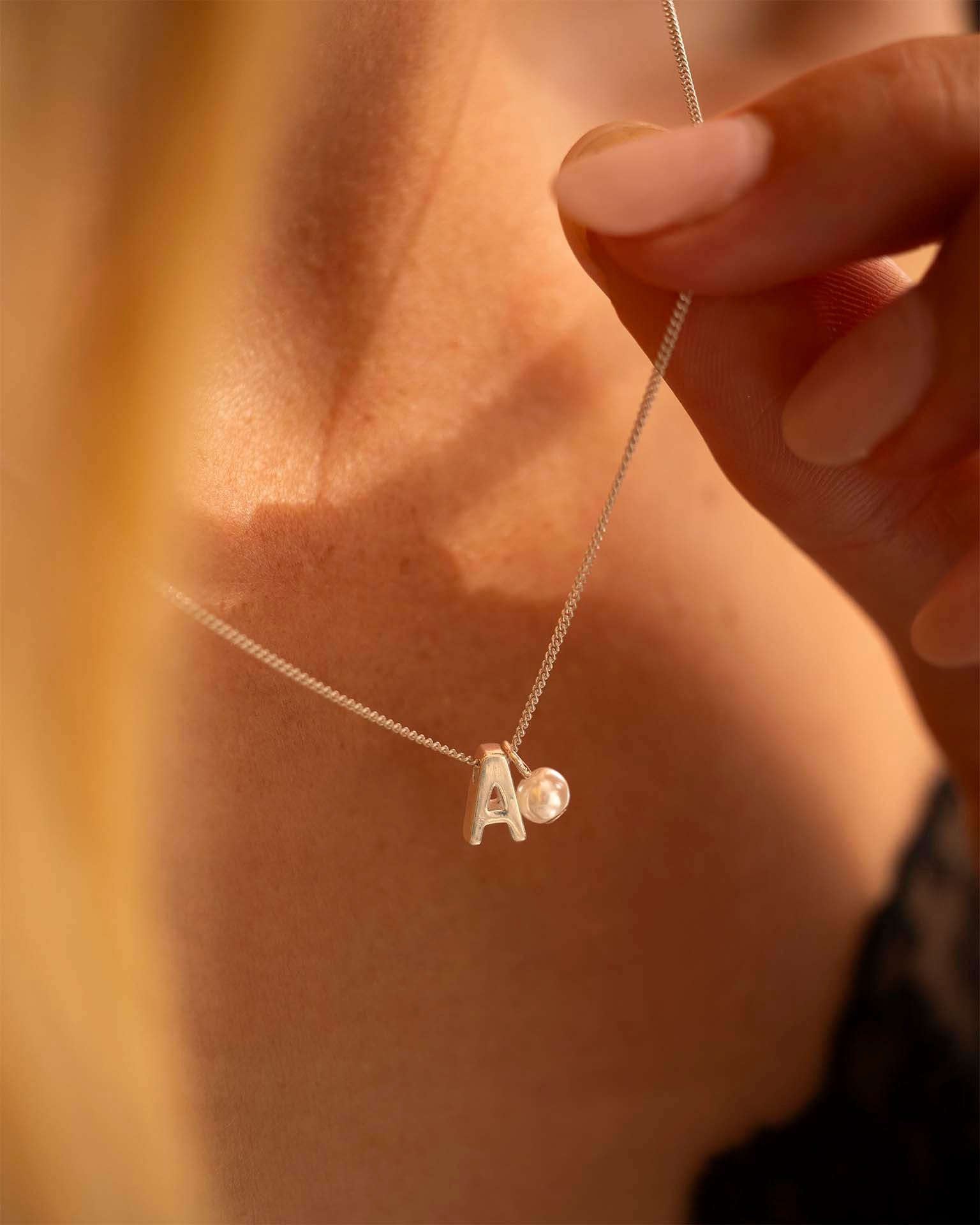 Silver Slide on Letter and Mini Pearl Necklace