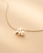 Silver Slide on Letter and Mini Pearl Necklace