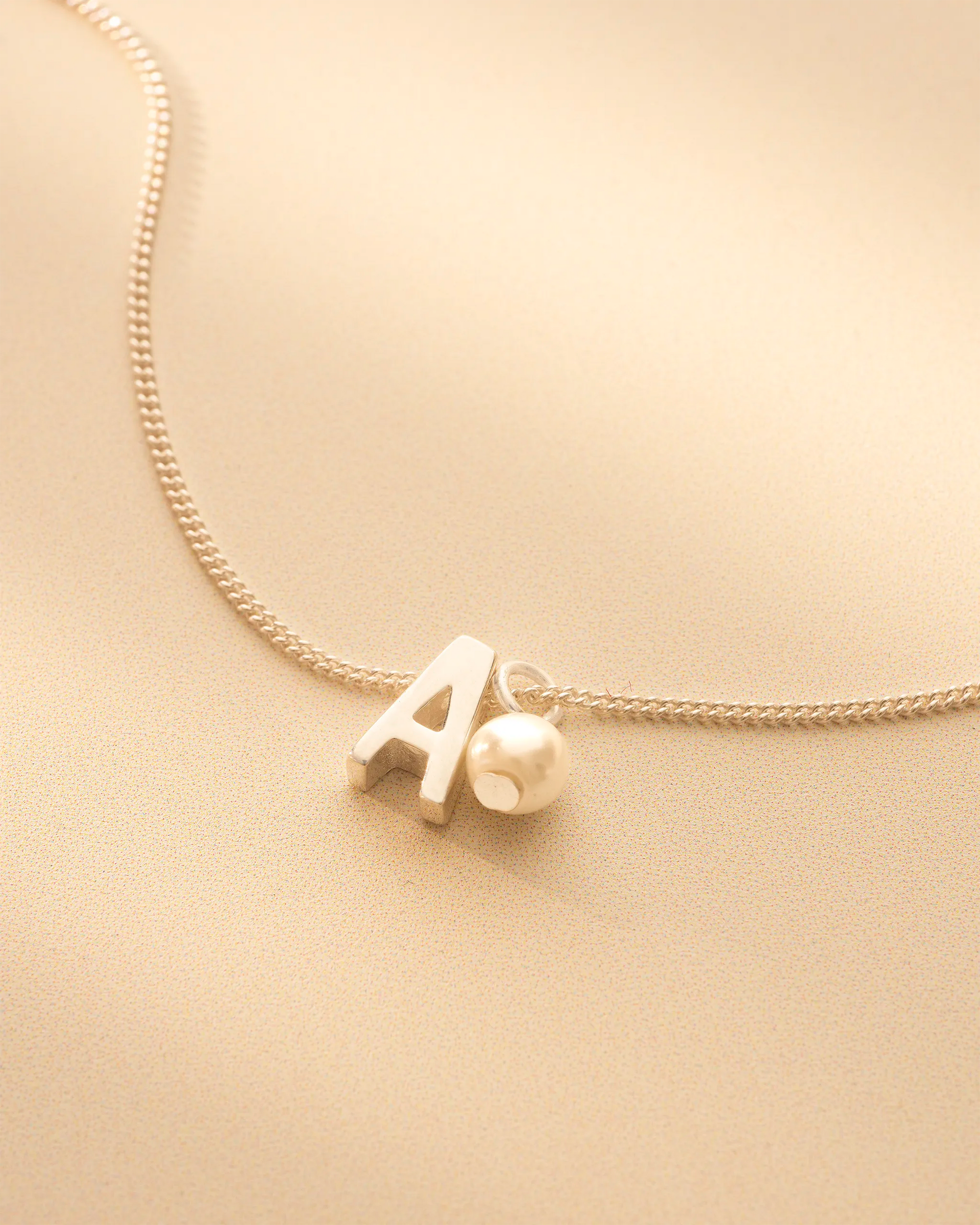 Silver Slide on Letter and Mini Pearl Necklace