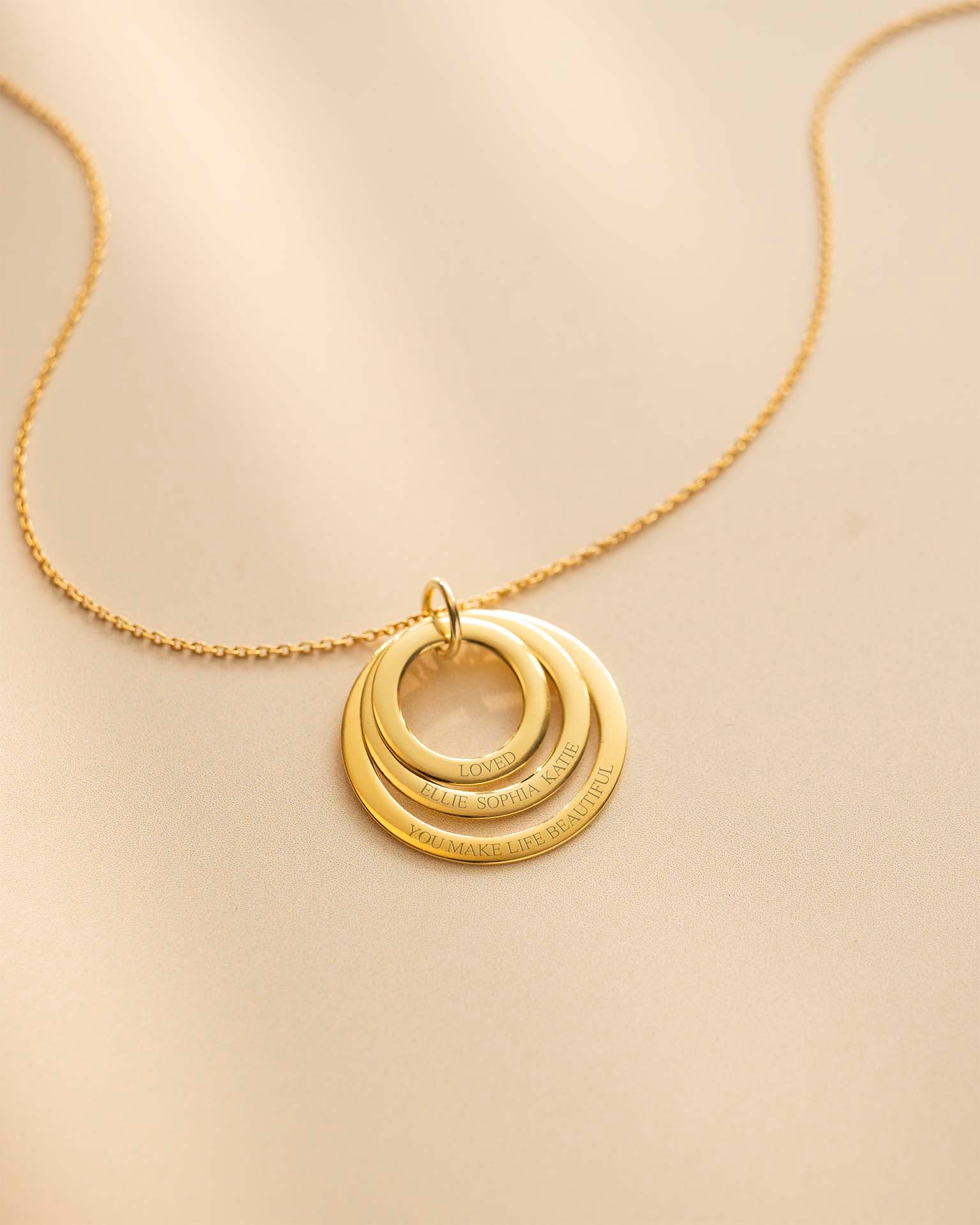 Gold Triple Eternal Ring Pendant Personalised Necklace