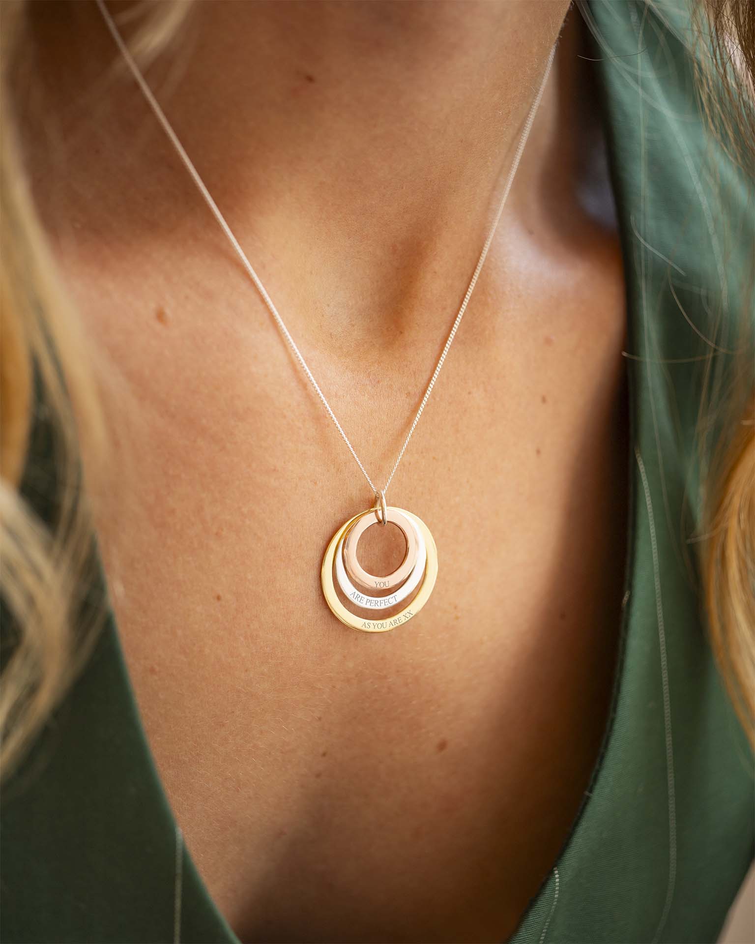 Silver Mixed Metal Triple Eternal Ring Pendant Personalised Necklace