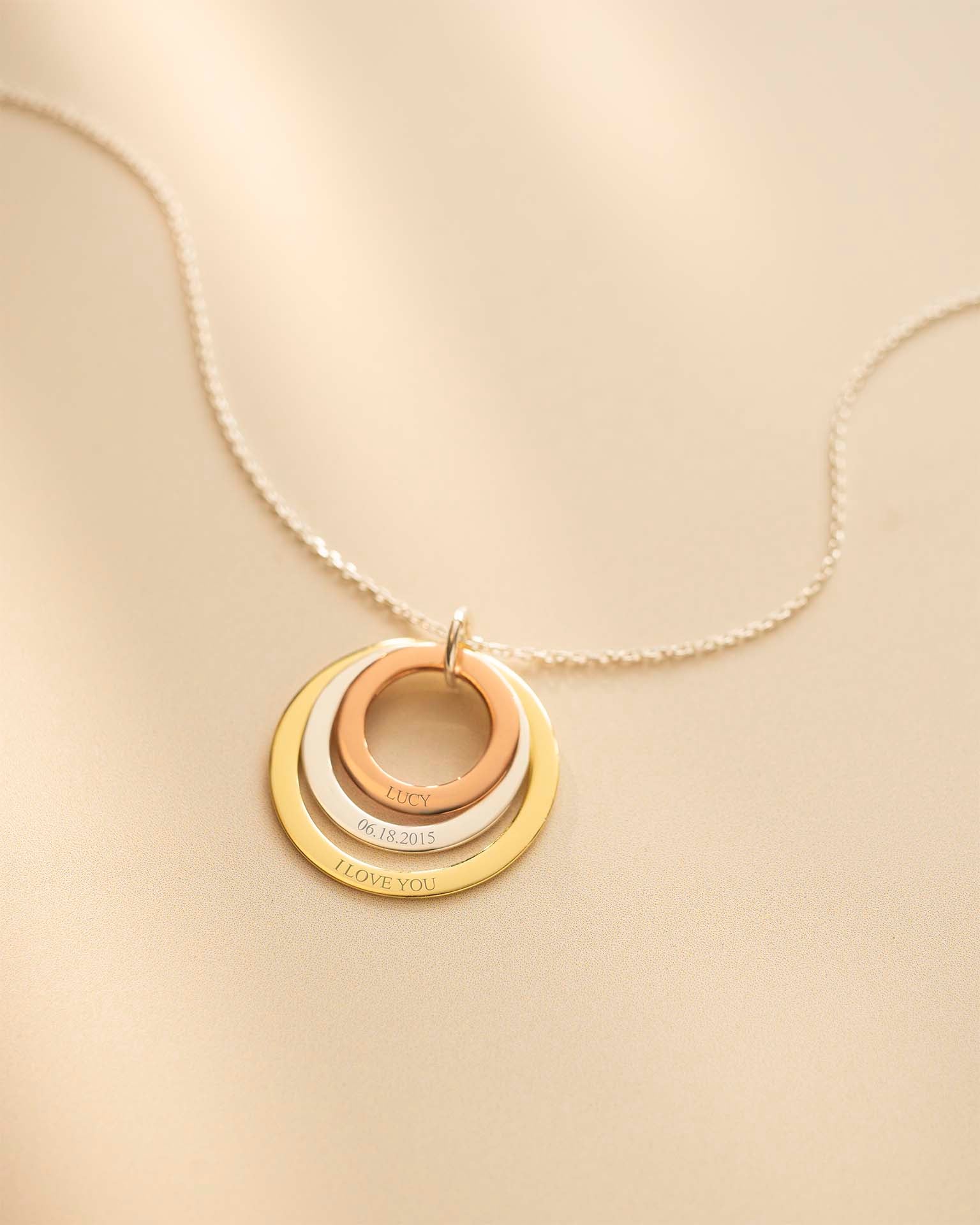 Silver Mixed Metal Triple Eternal Ring Pendant Personalised Necklace