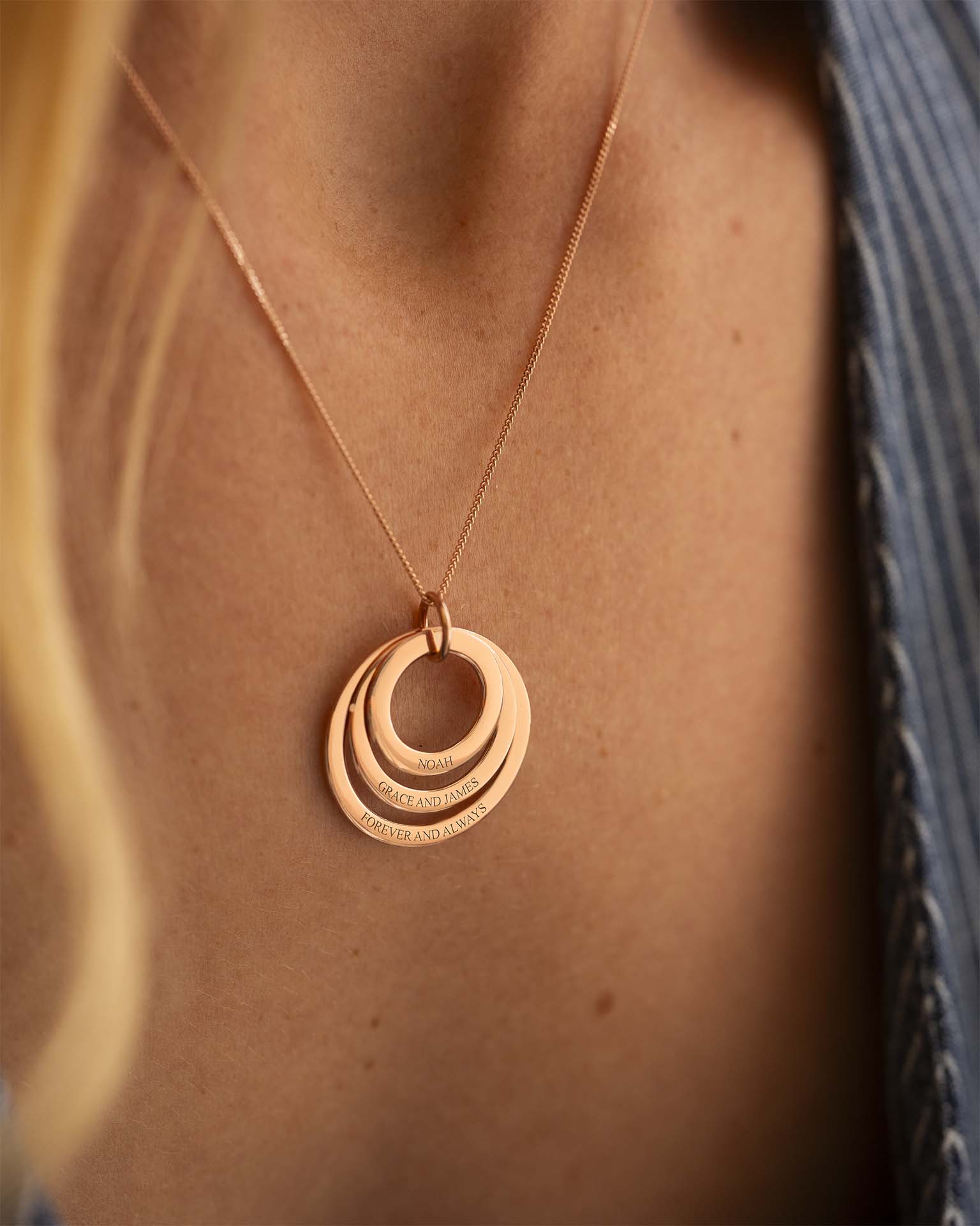 Rose Gold Triple Eternal Ring Pendant Personalised Necklace