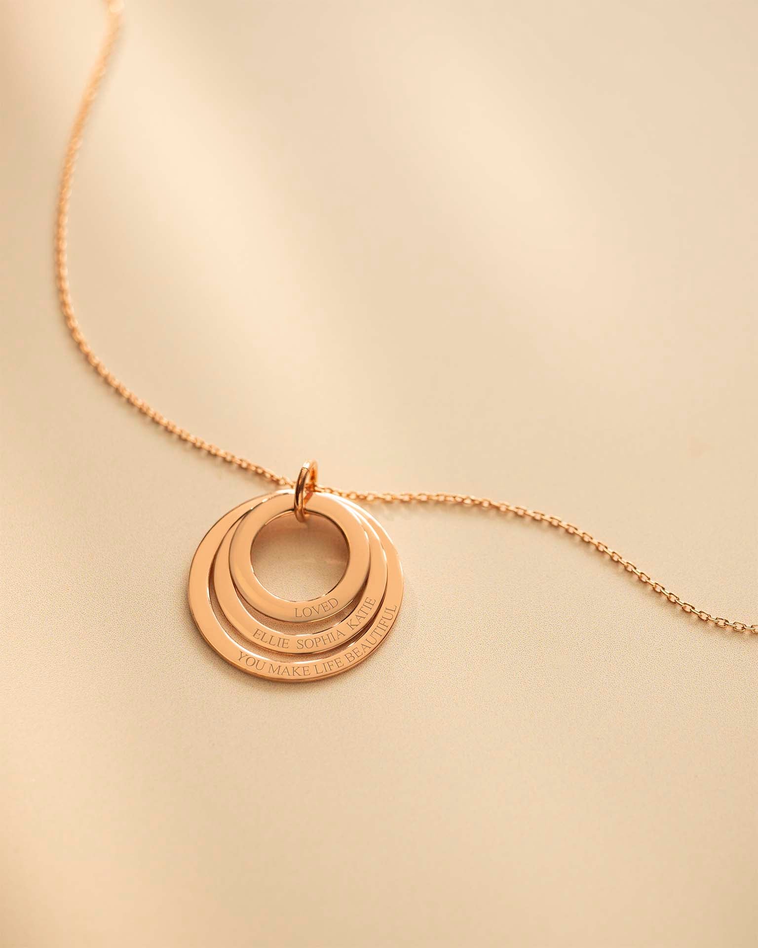 Rose Gold Triple Eternal Ring Pendant Personalised Necklace