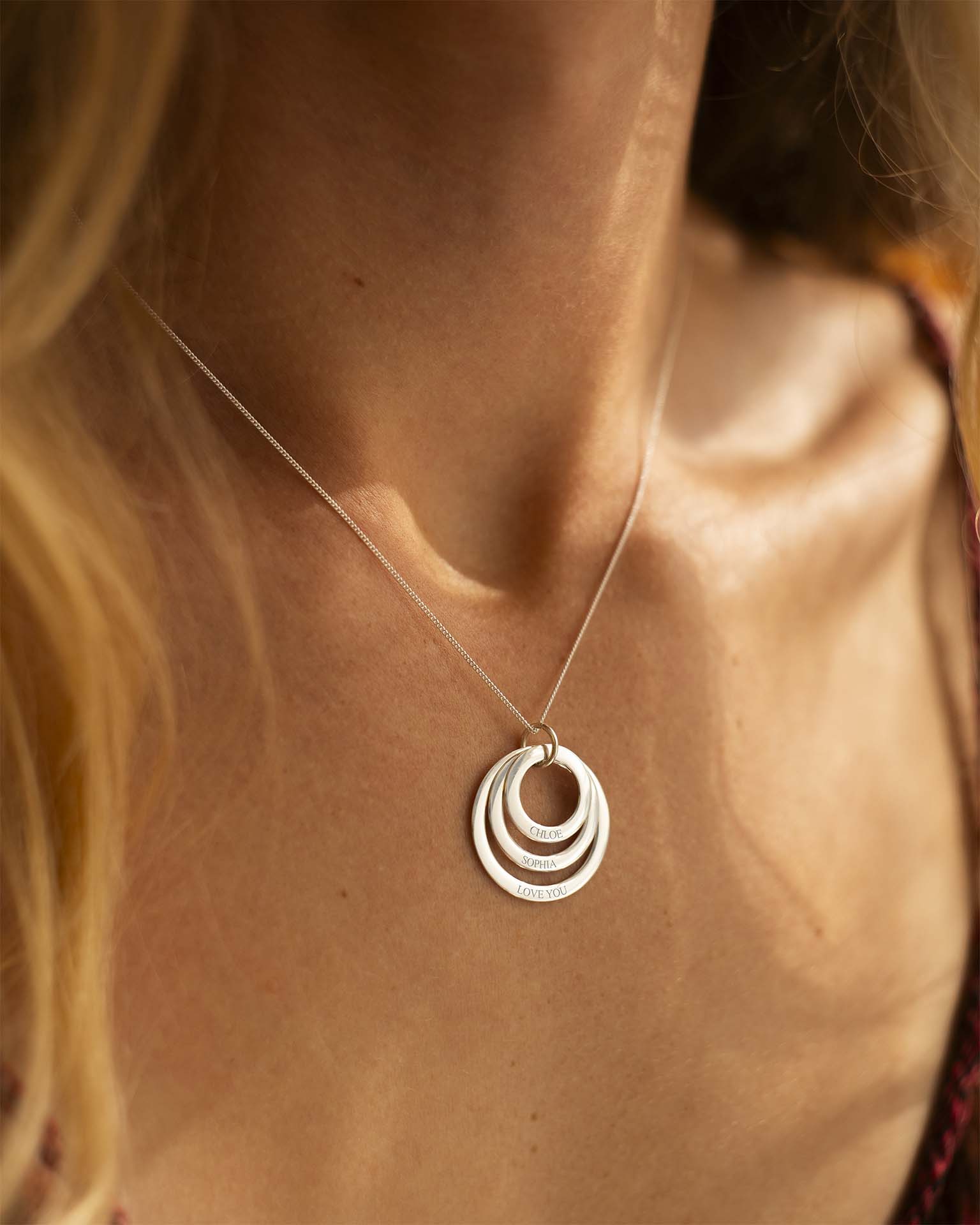 Silver Triple Eternal Ring Pendant Personalised Necklace