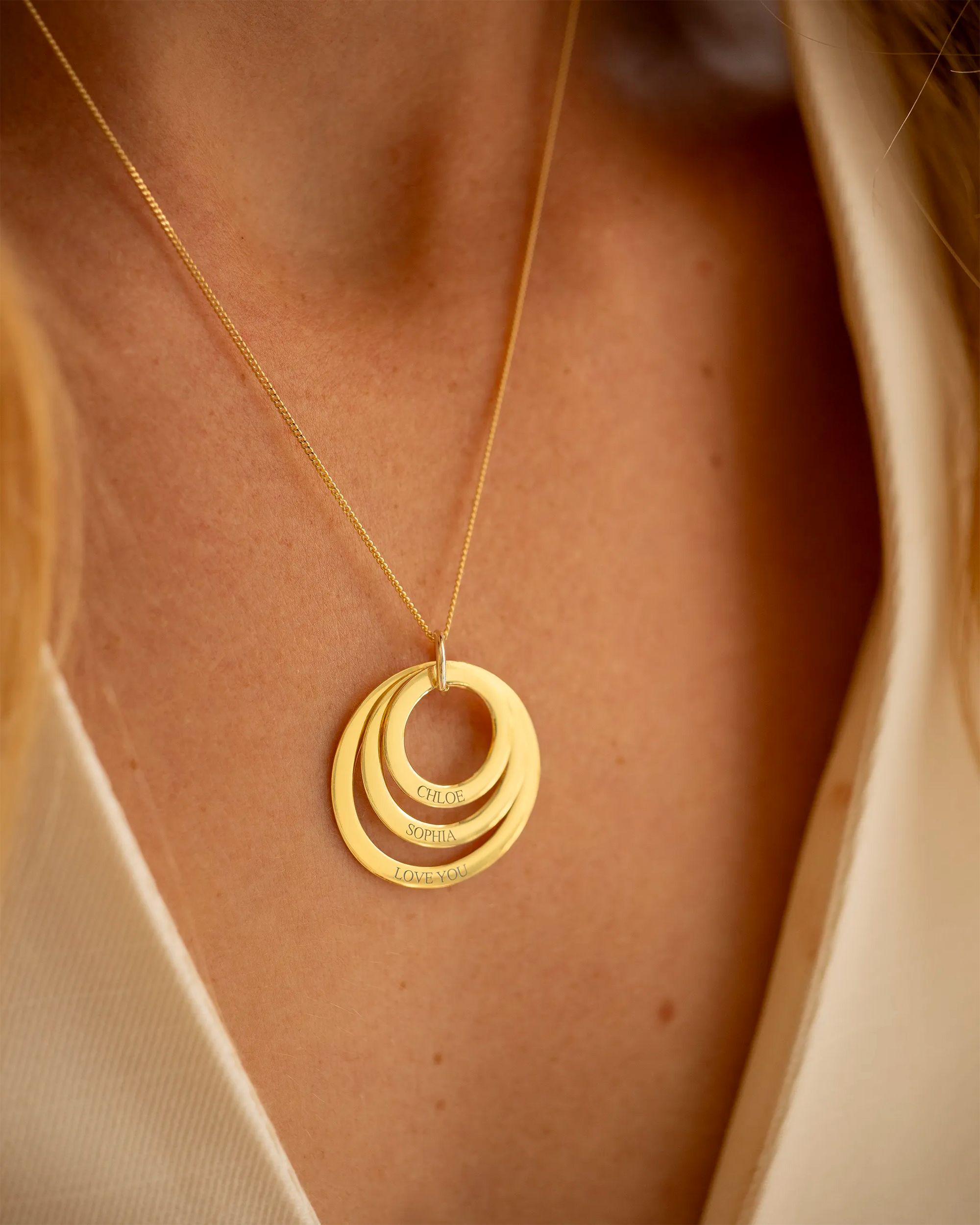 Gold Triple Eternal Ring Pendant Personalised Necklace